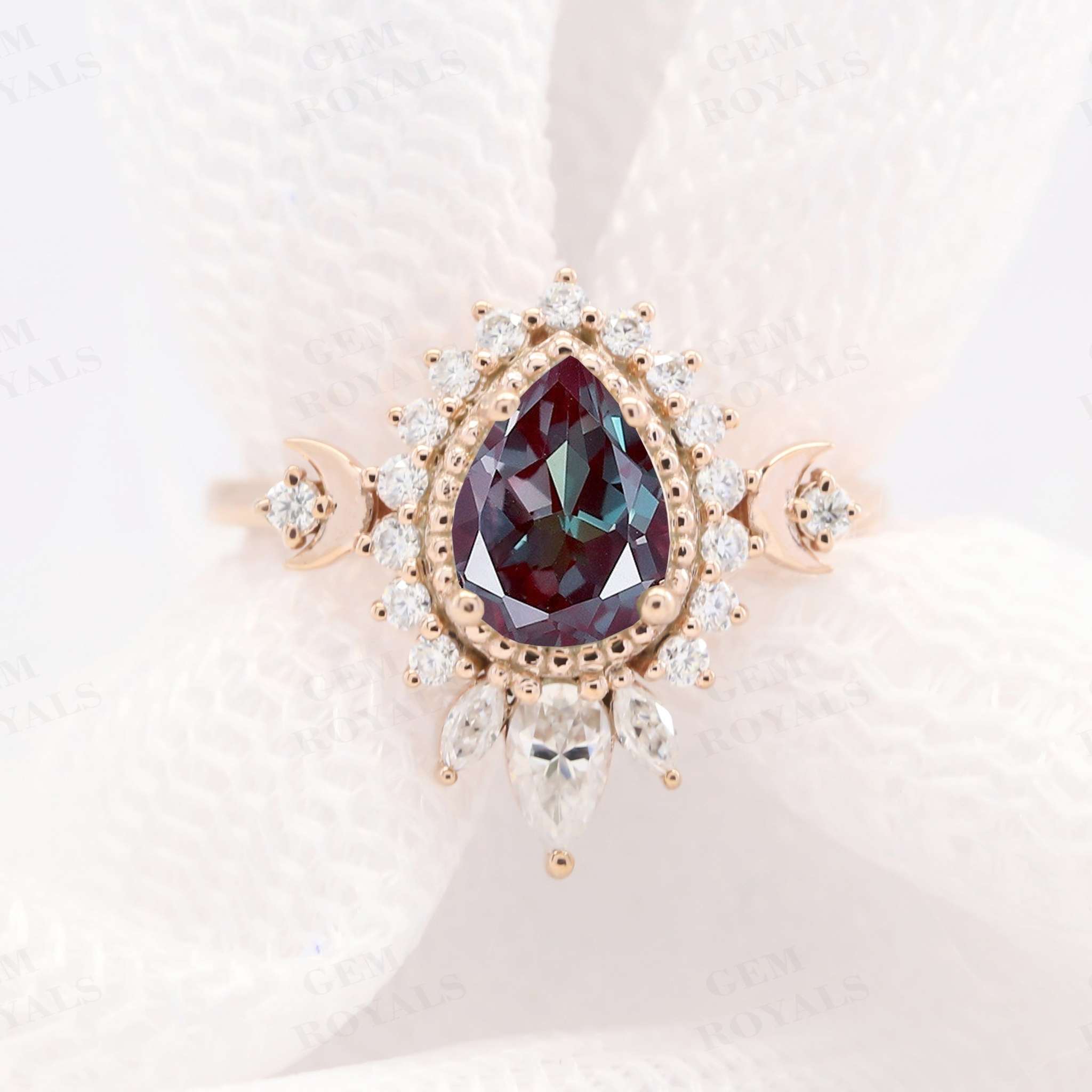 Vintage Art Deco Pear Shaped Alexandrite Engagement Ring