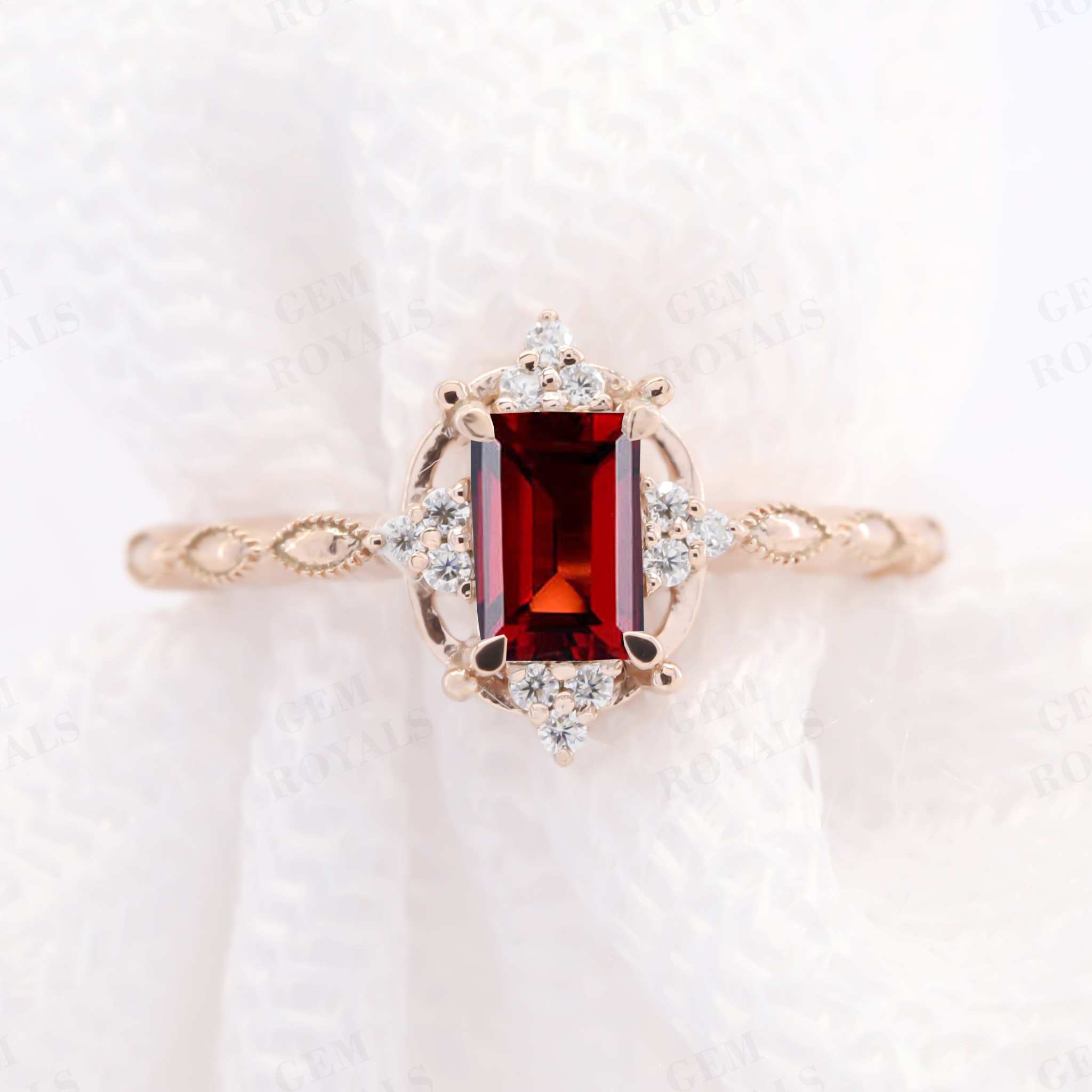 Vintage Emerald Cut Natural Red Garnet Engagement Ring