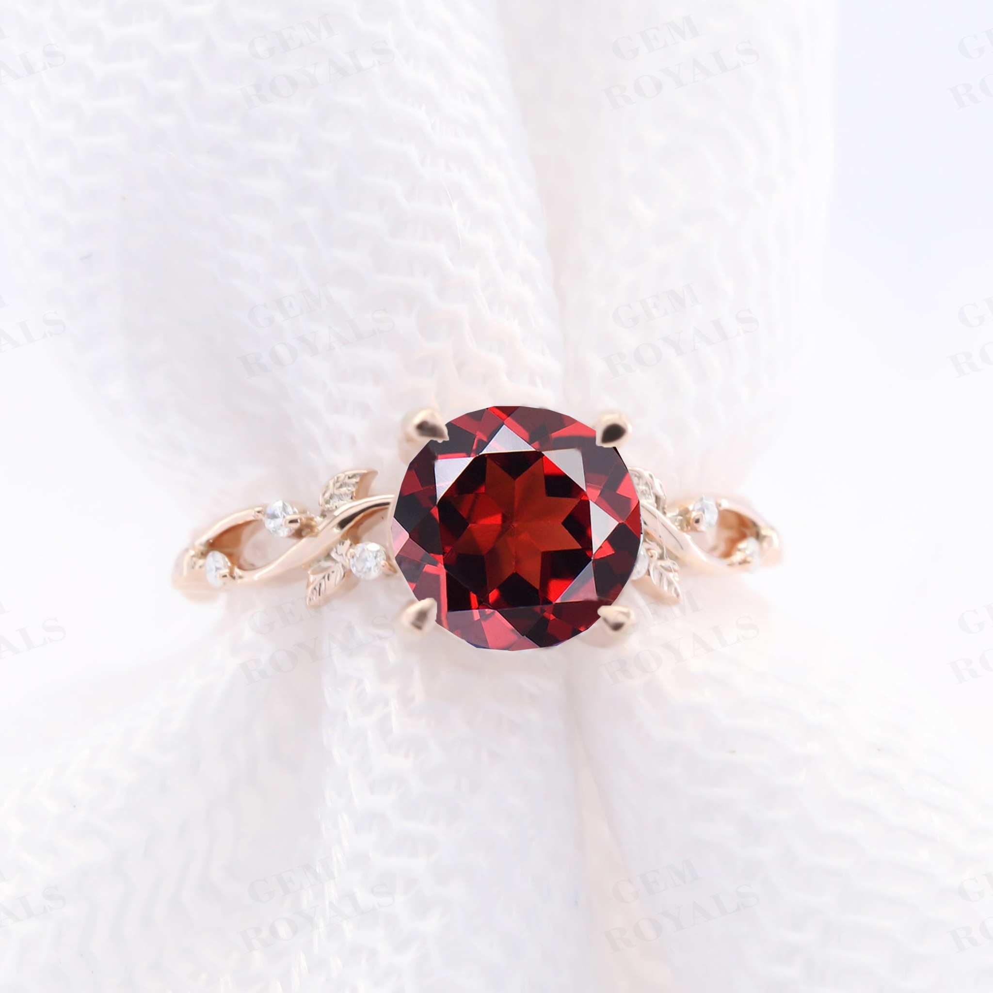 Dainty Nature Inspired Round Natural Garnet Engagement Ring