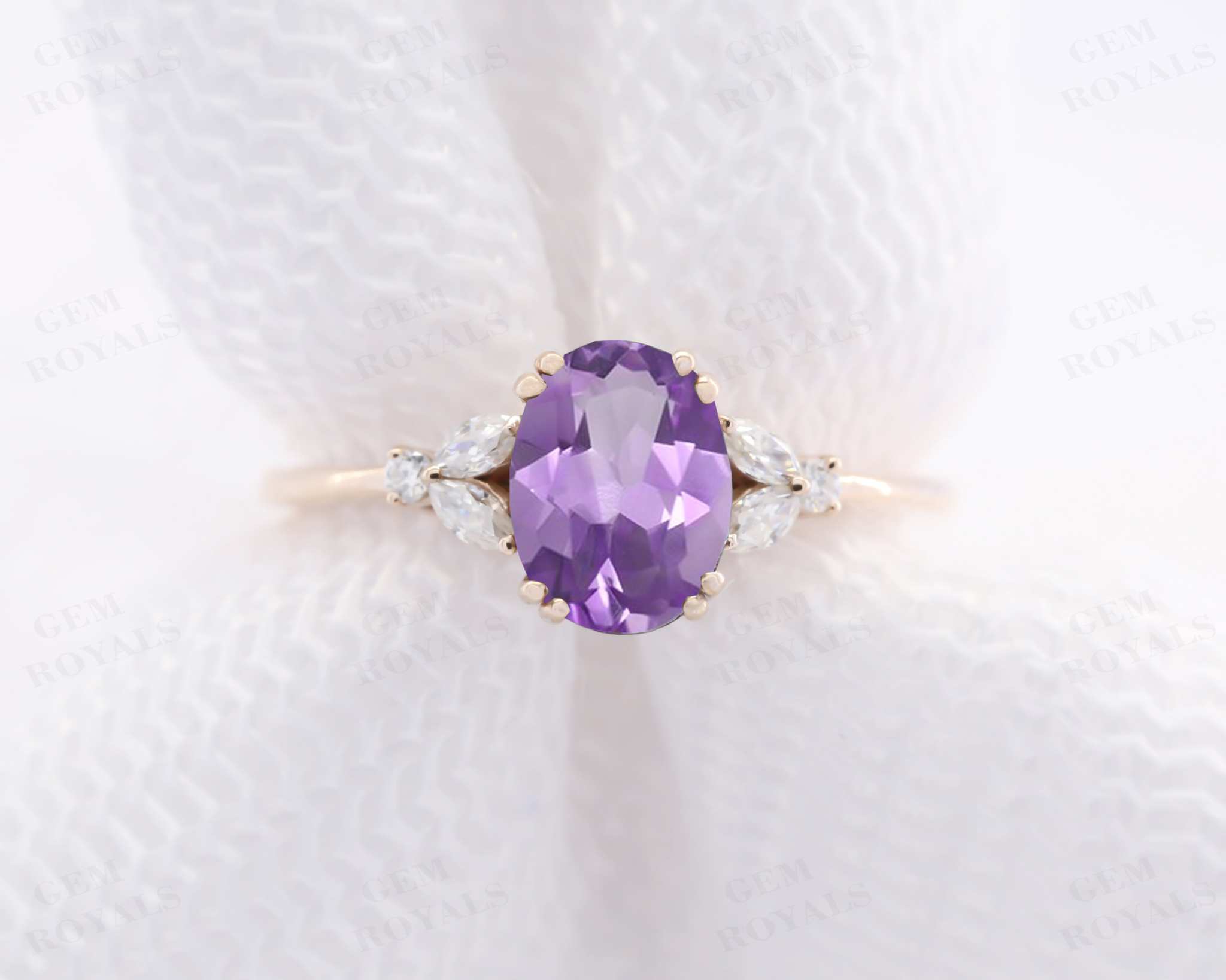 Unique Cluster Oval Cut Amethyst Engagement Ring