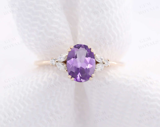Unique Cluster Oval Cut Amethyst Engagement Ring
