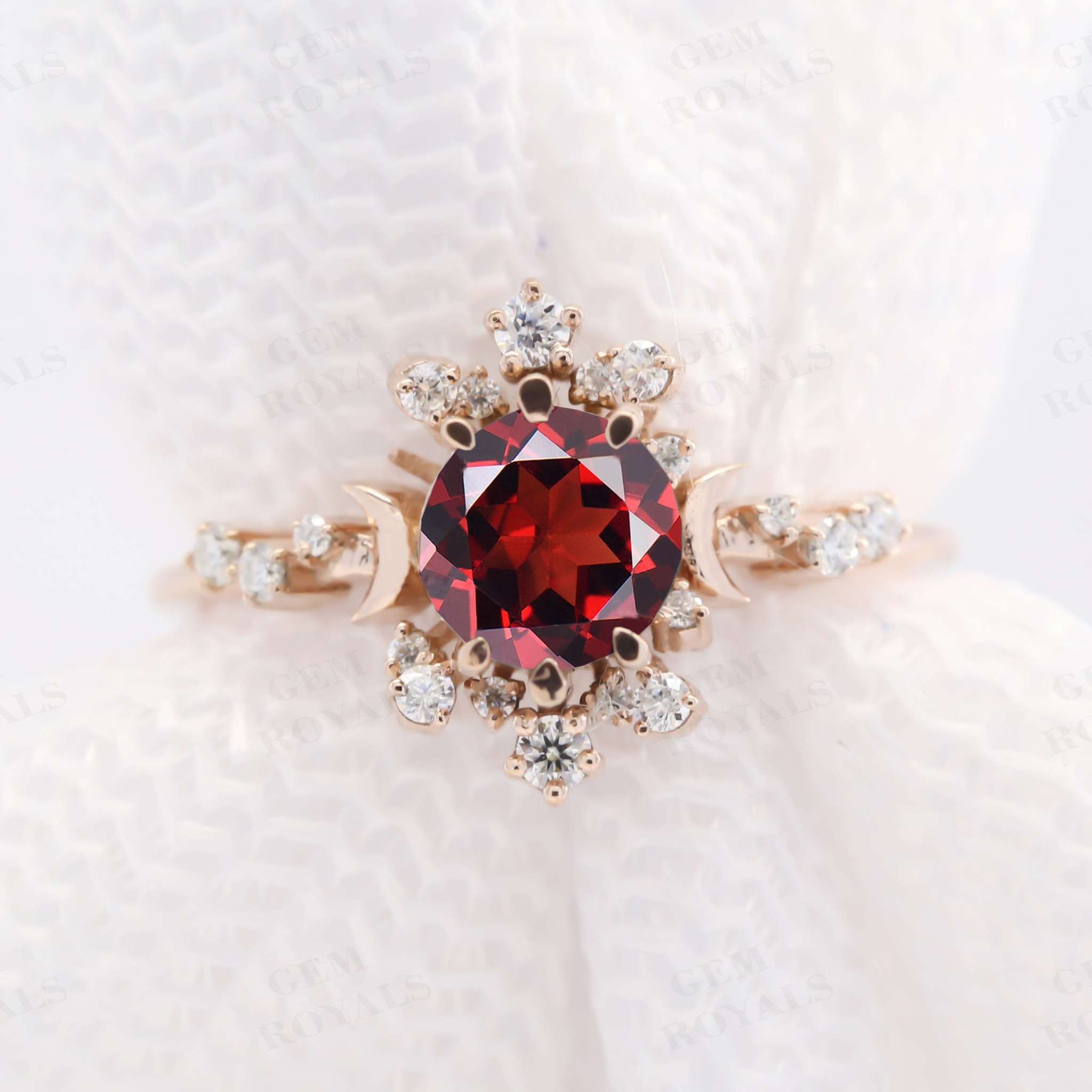 Art Deco Cluster Round Natural Red Garnet Engagement Ring