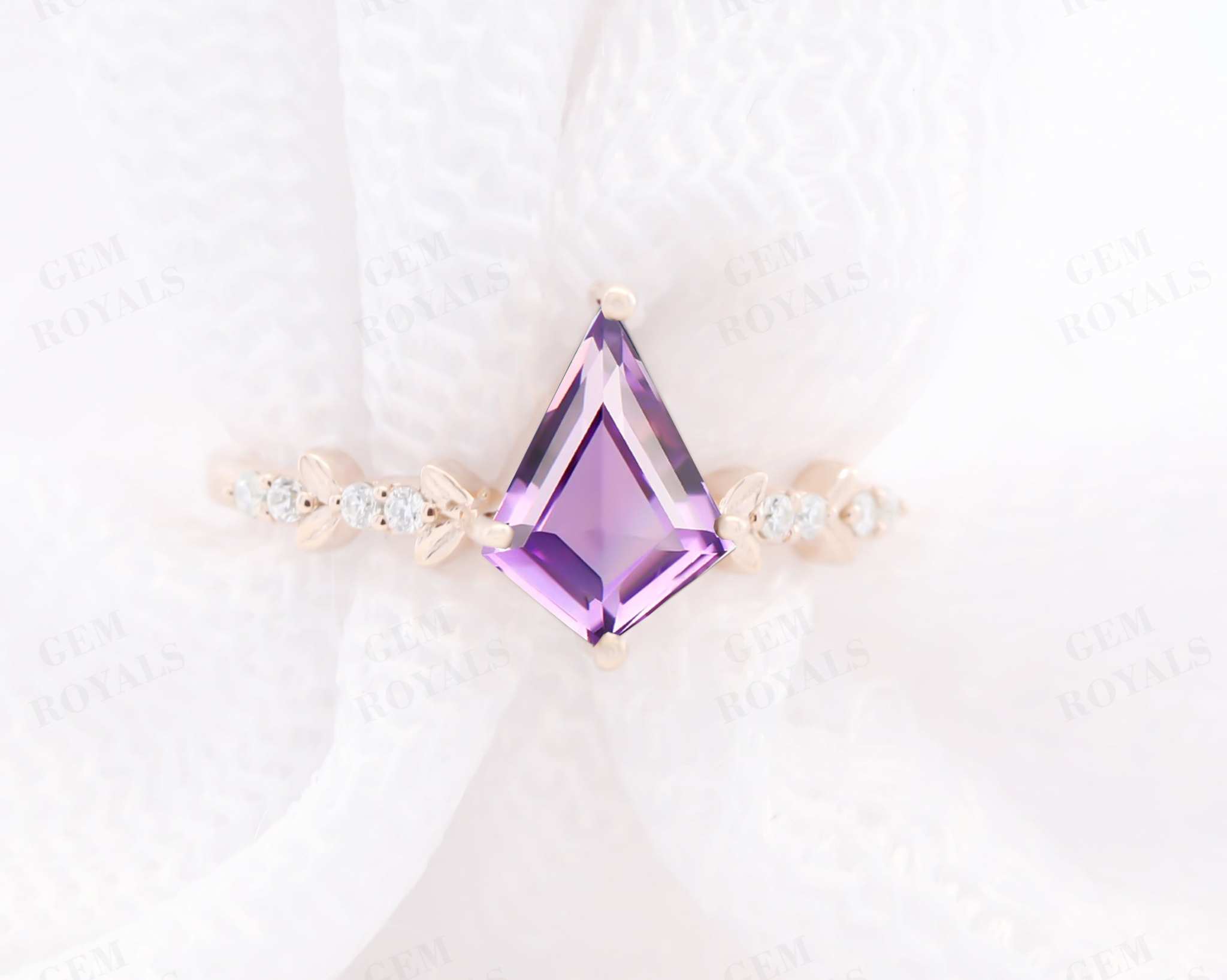 Kite Cut Purple Natural Amethyst Engagement Ring