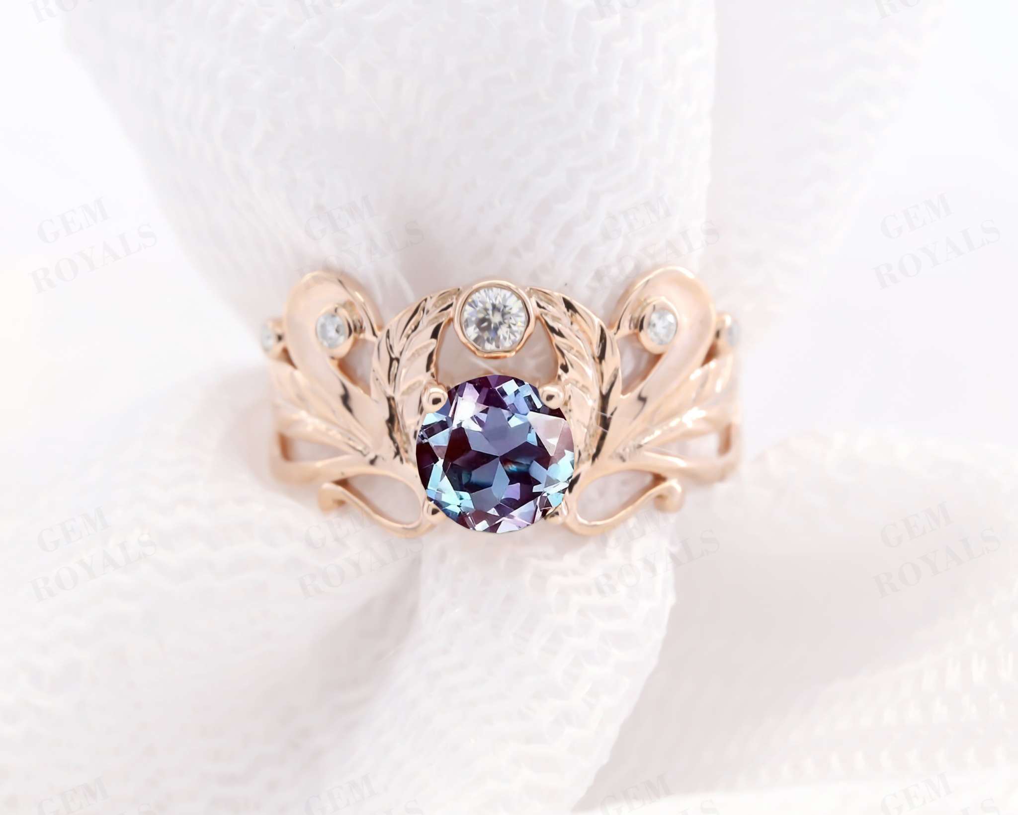 Art Deco June Birthstone Round Alexandrite Engagement Ring