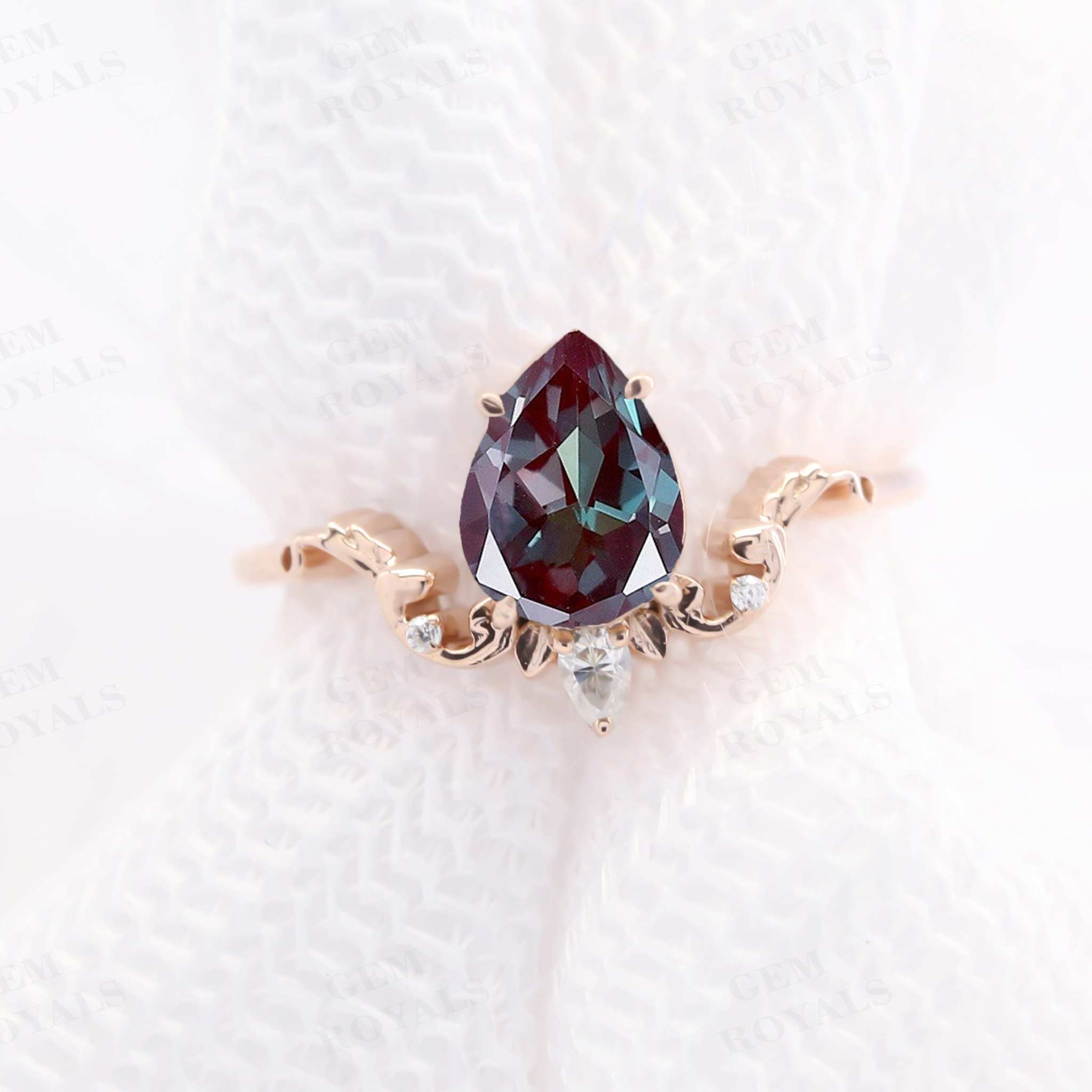 Vintage Unique Pear Shaped Alexandrite Engagement Ring