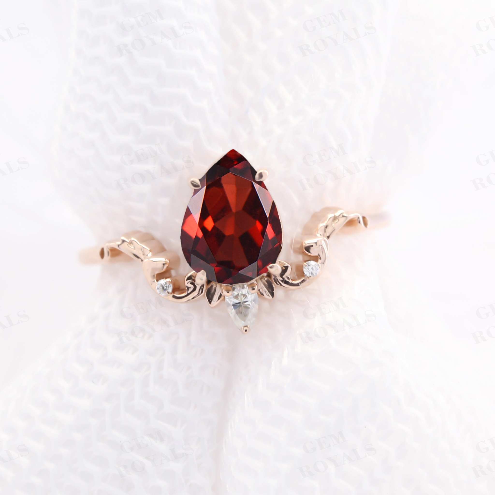 Vintage Unique Pear Shaped Red Garnet Engagement Ring