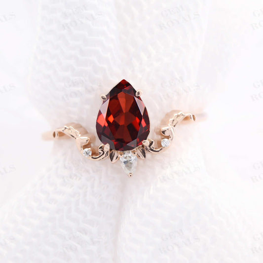 Vintage Unique Pear Shaped Red Garnet Engagement Ring