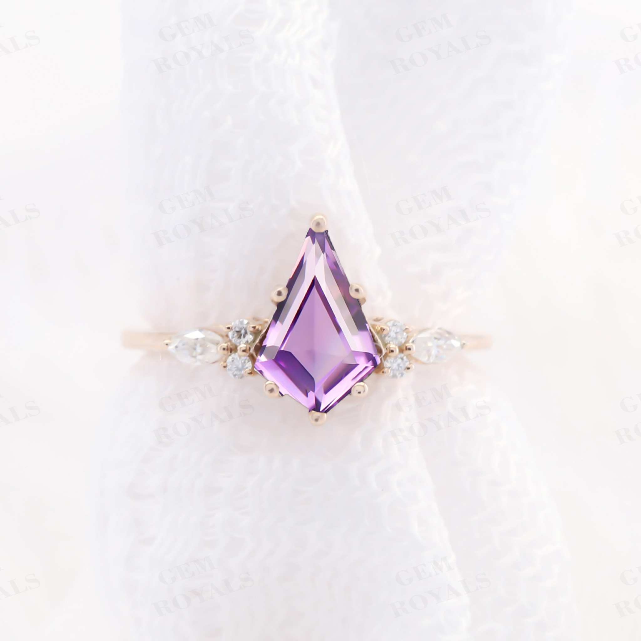 Cluster Kite Cut Natural Purple Amethyst Engagement Ring