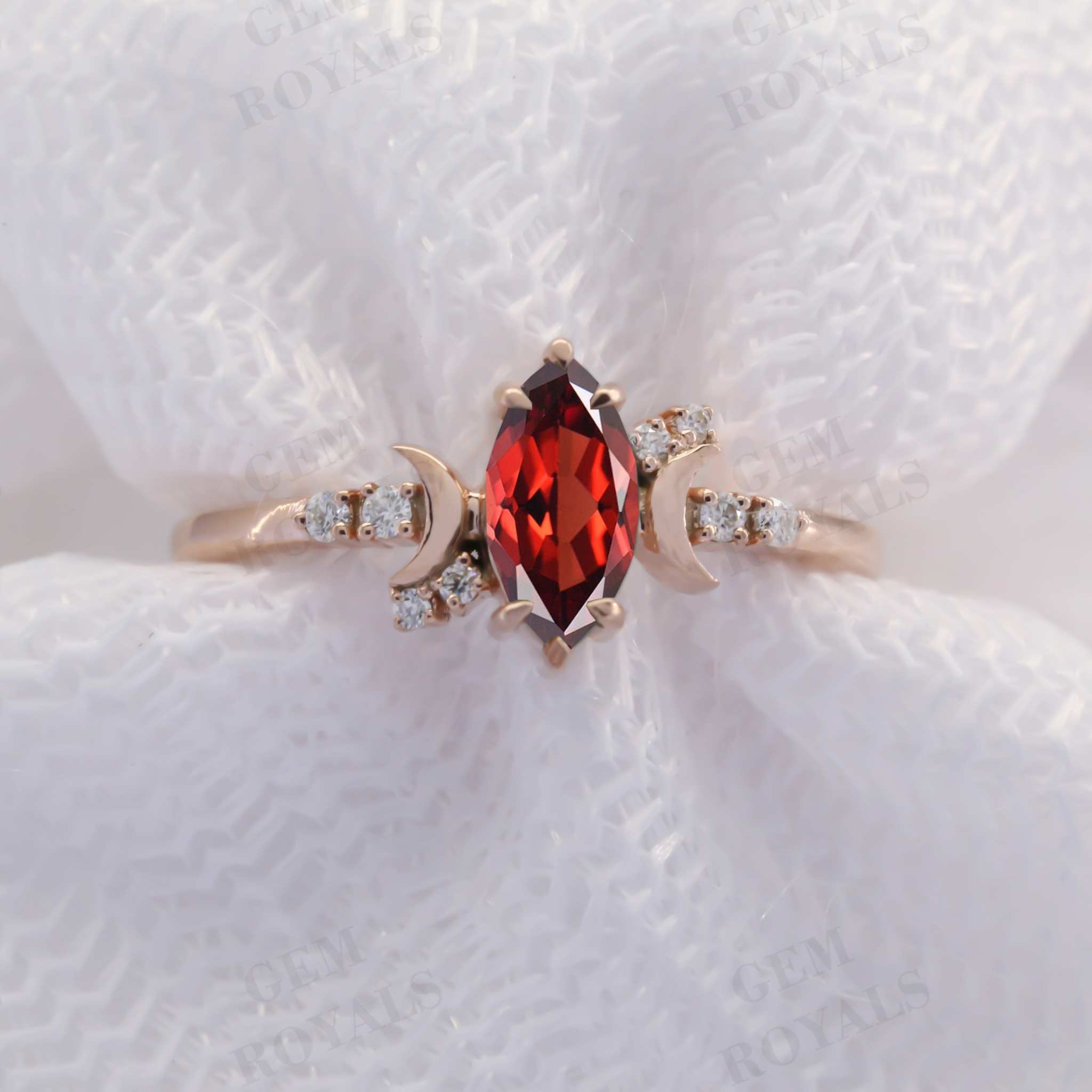 Vintage Style Celestial Marquise Red Garnet engagement Ring