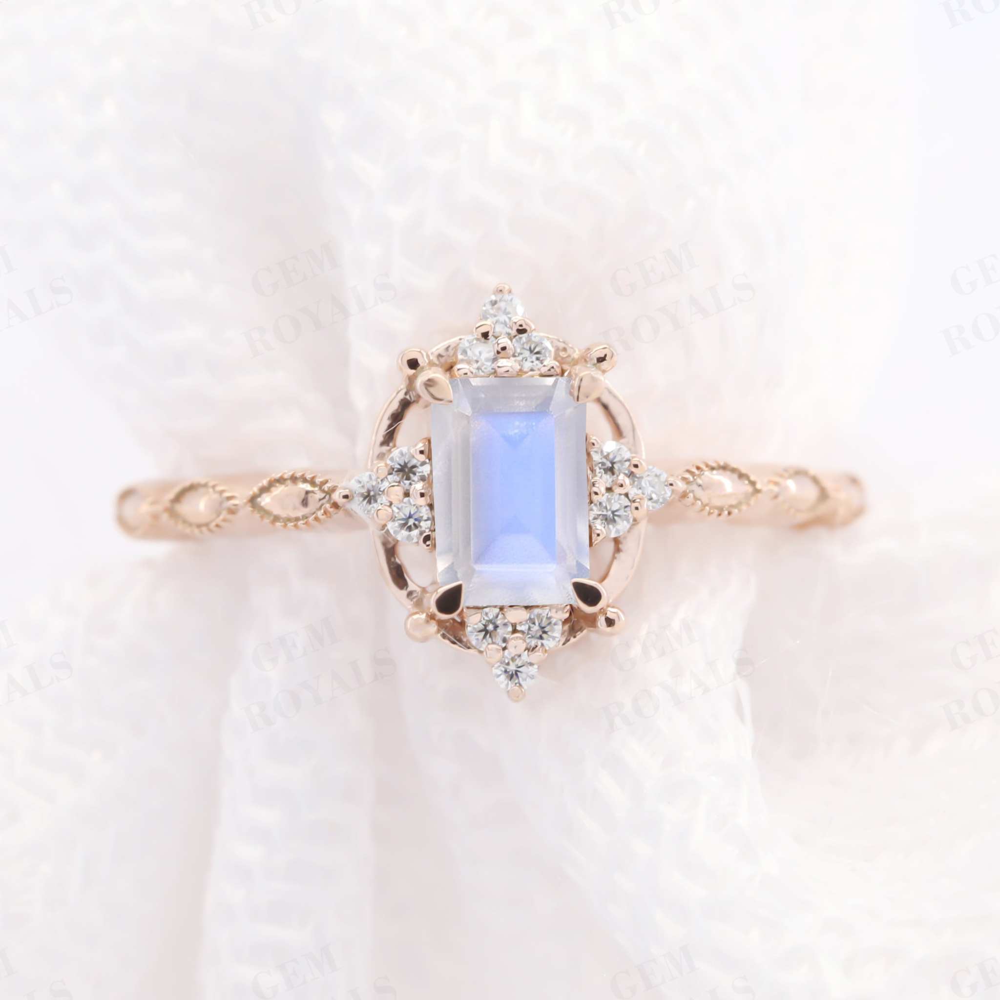 Vintage Emerald Cut Moonstone Engagement Ring