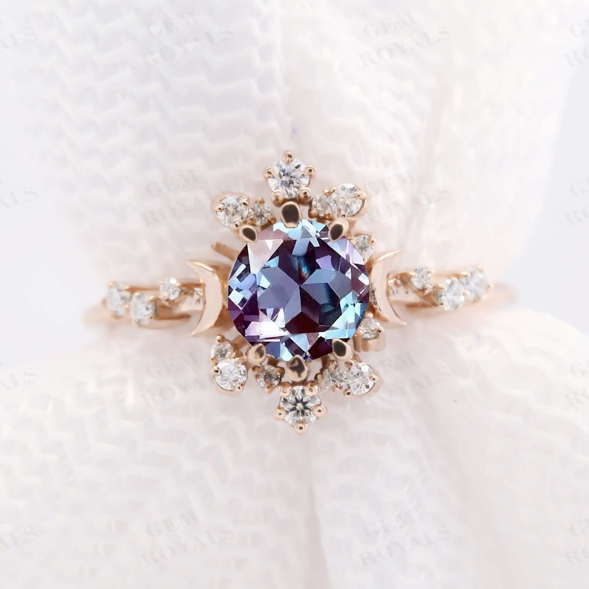 Vintage Style Round Cut Purple Alexandrite Engagement Ring