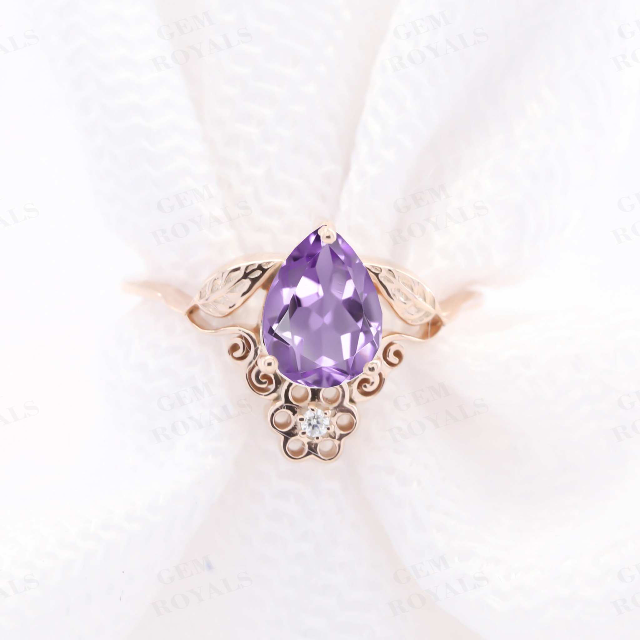 Vintage Style Pear Shaped Natural Amethyst Engagement Ring