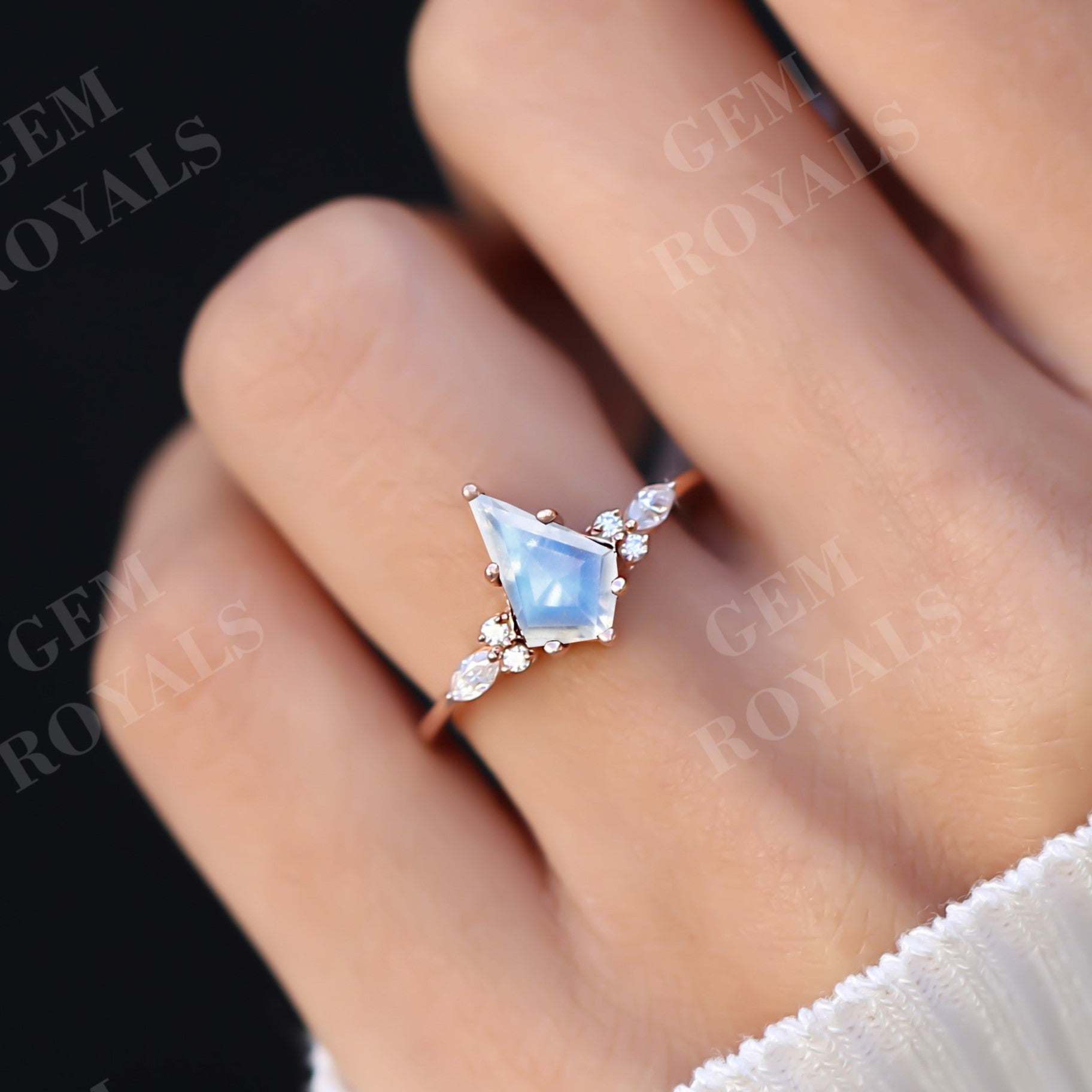 Vintage Style Kite Cut Moonstone Engagement Ring