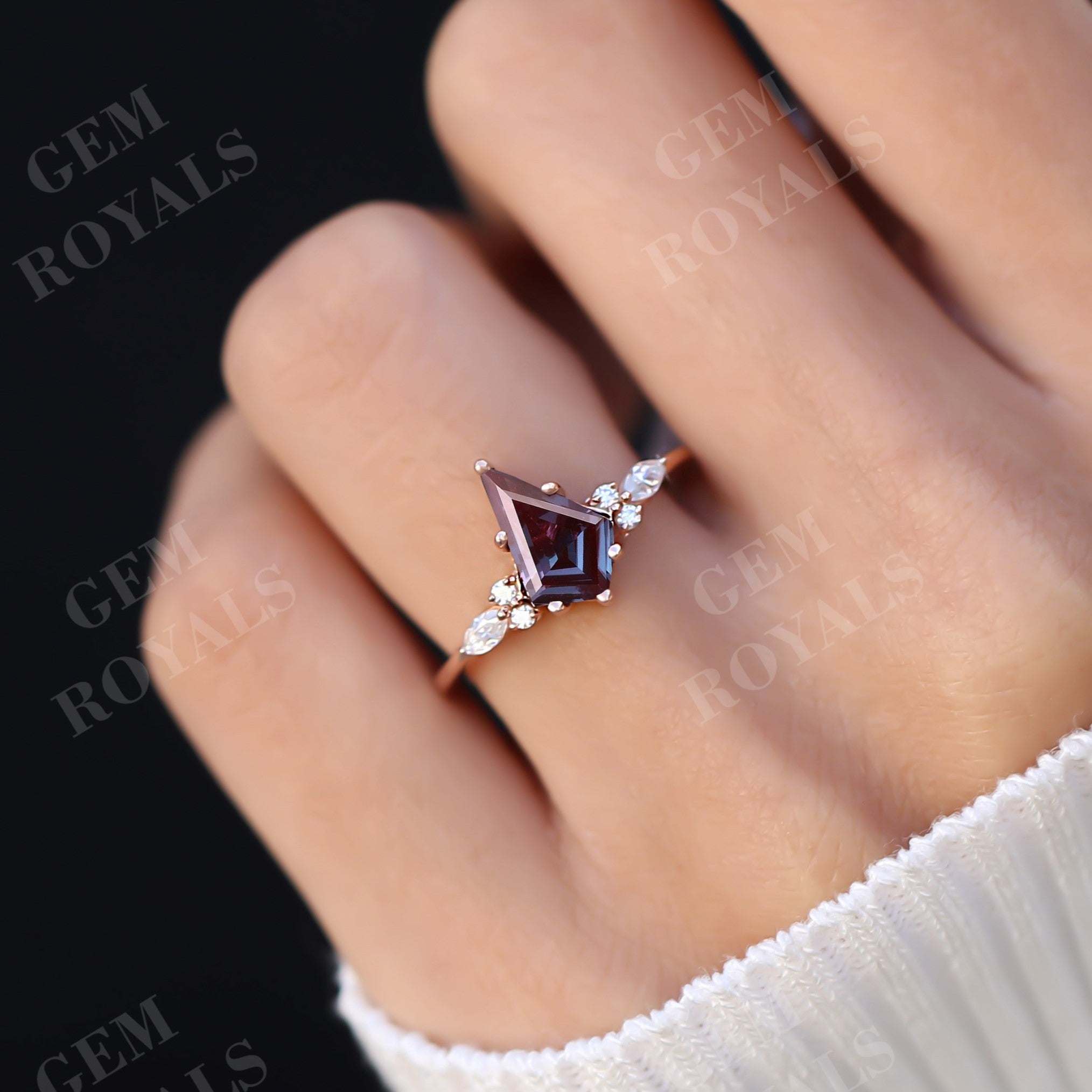 Cluster Kite Cut Alexandrite Engagement Ring