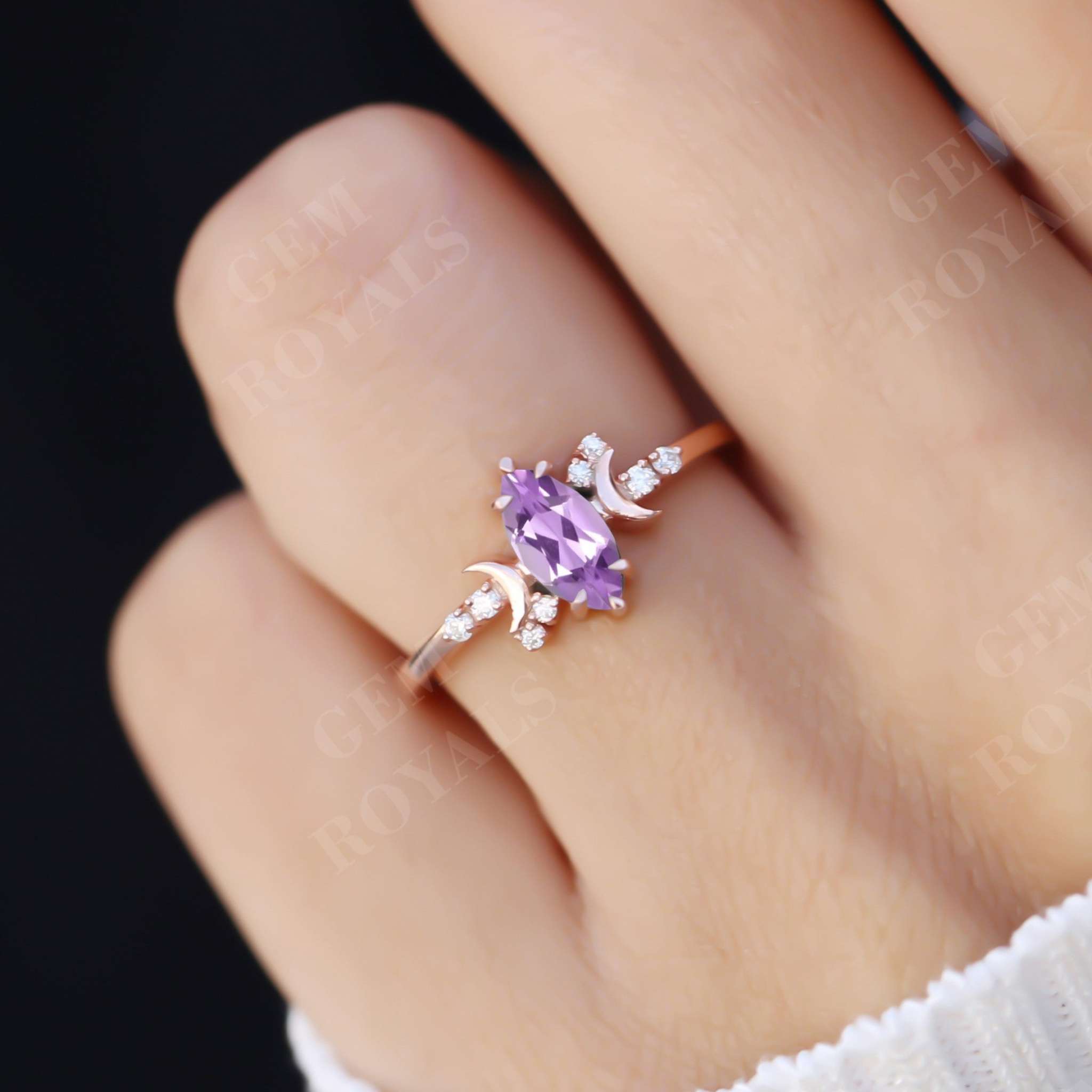 Celestial style Marquise Cut Natural Amethyst Engagement Ring