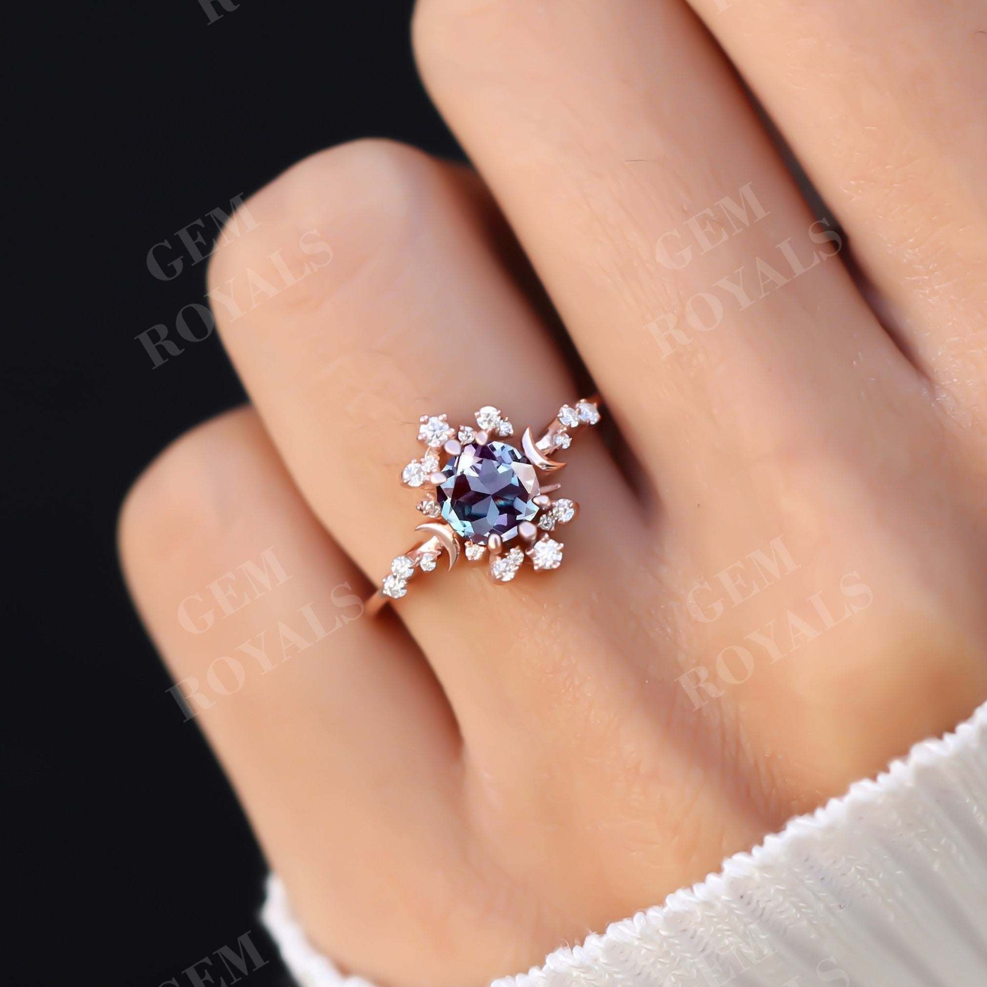 Vintage Style Round Cut Purple Alexandrite Engagement Ring