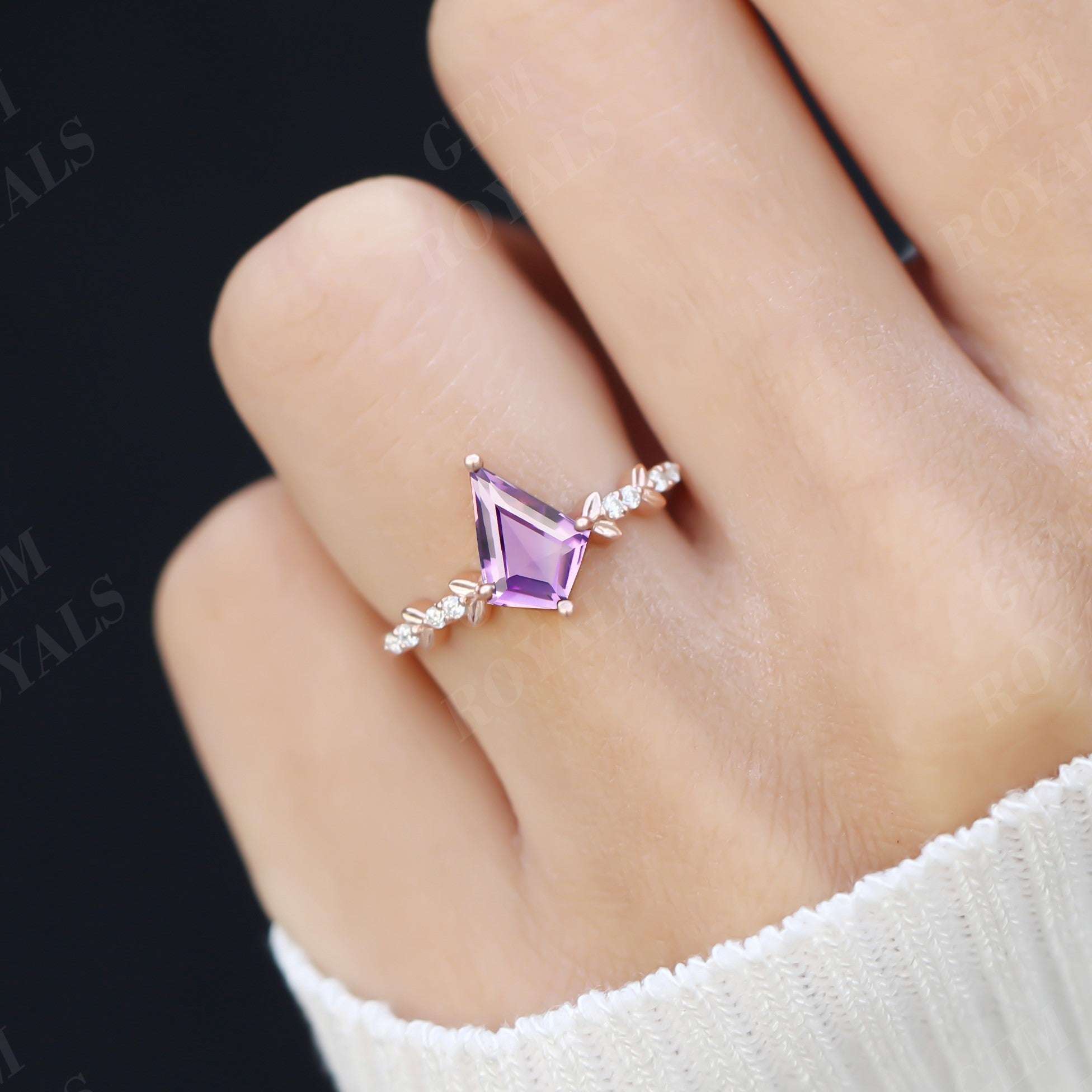 Kite Cut Purple Natural Amethyst Engagement Ring