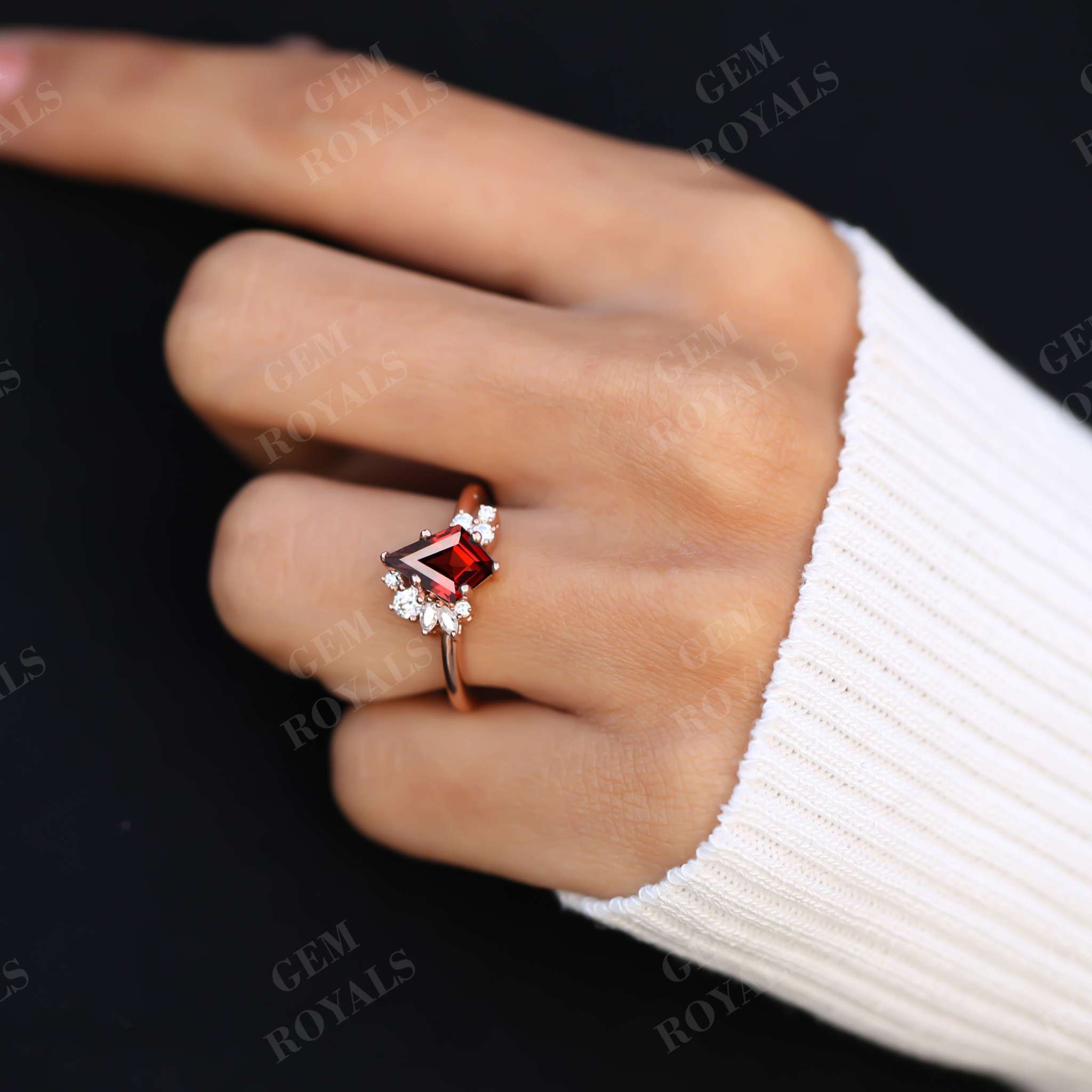 Vintage Kite Cut Red Garnet Gemstone Engagement Ring