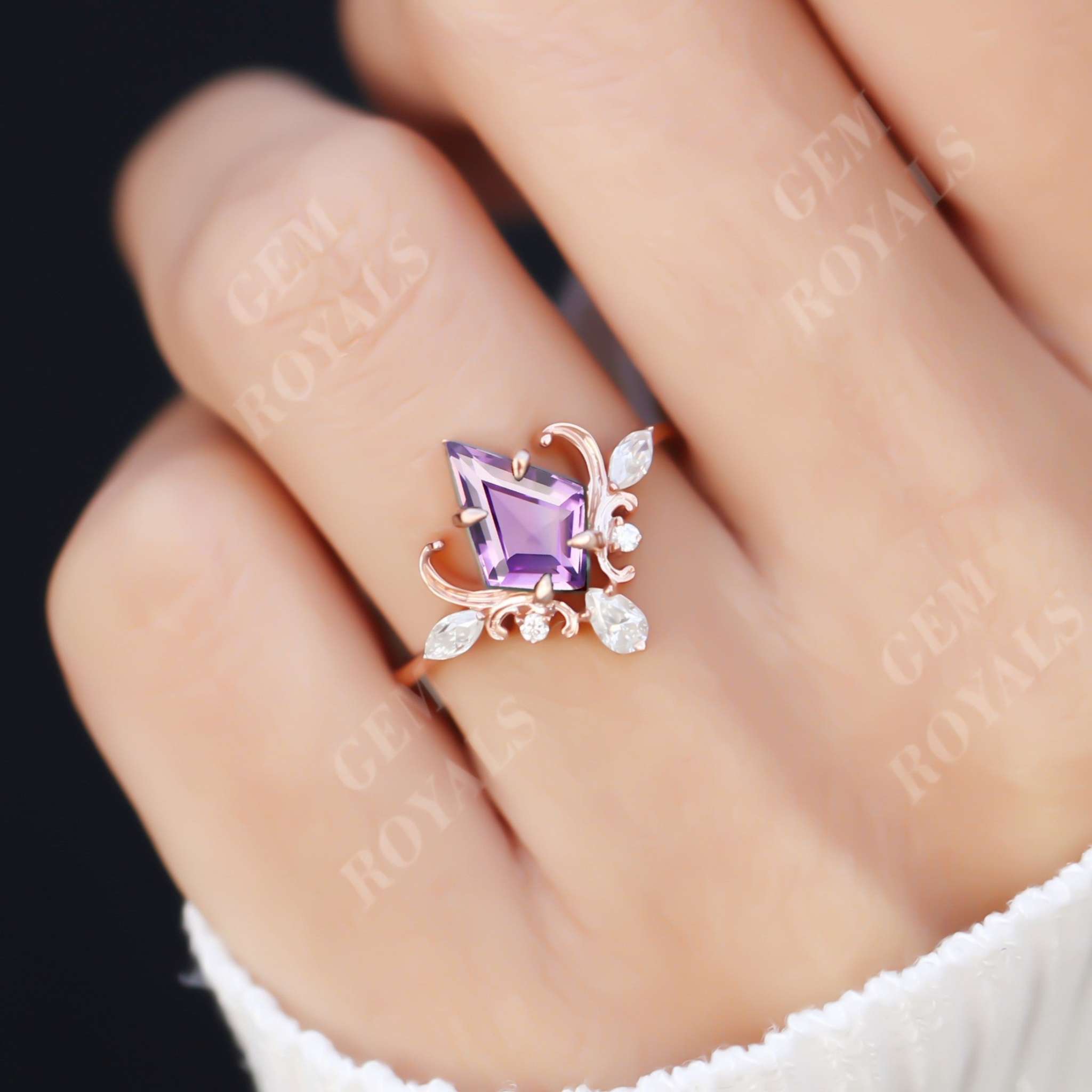 Vintage Style Unique Kite Cut Amethyst Engagement Ring