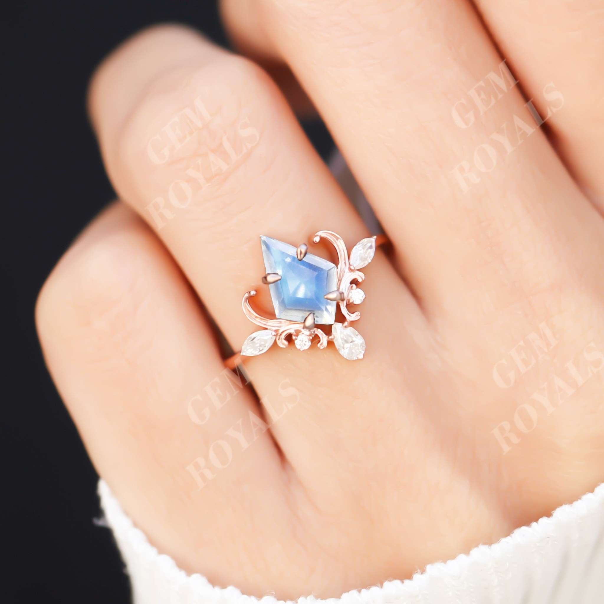 Vintage Style Kite Cut Moonstone Engagement Ring