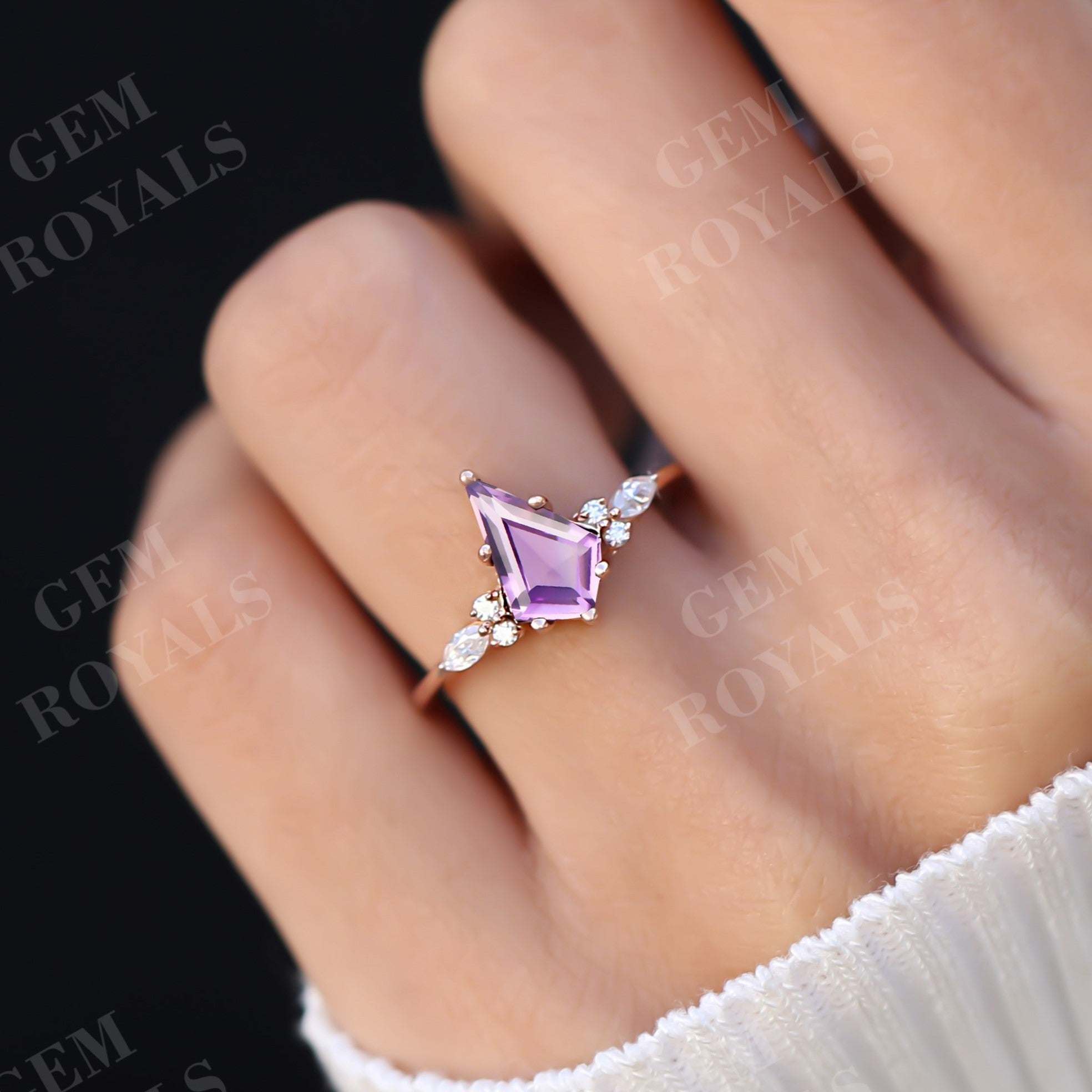 Cluster Kite Cut Natural Purple Amethyst Engagement Ring