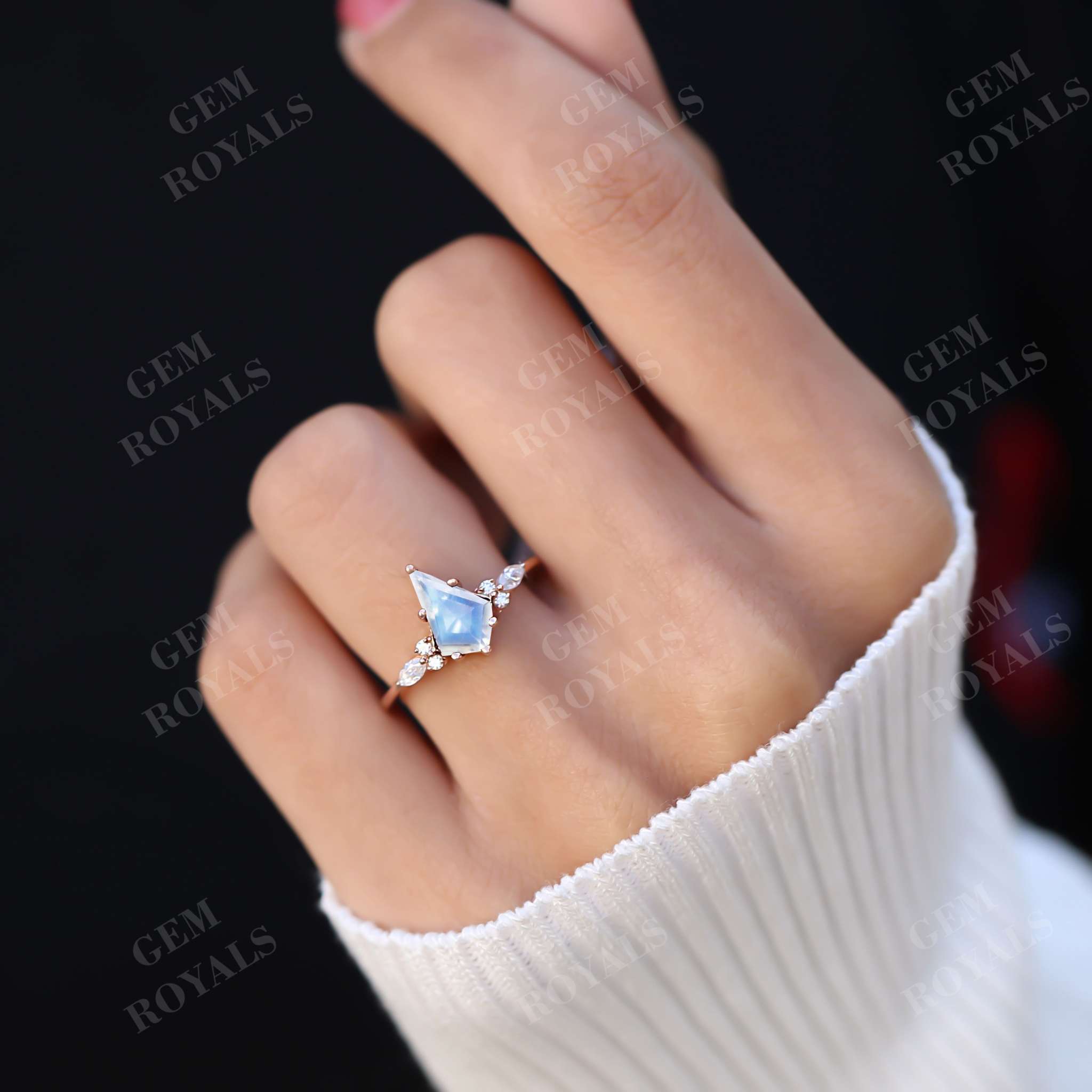 Vintage Style Kite Cut Moonstone Engagement Ring