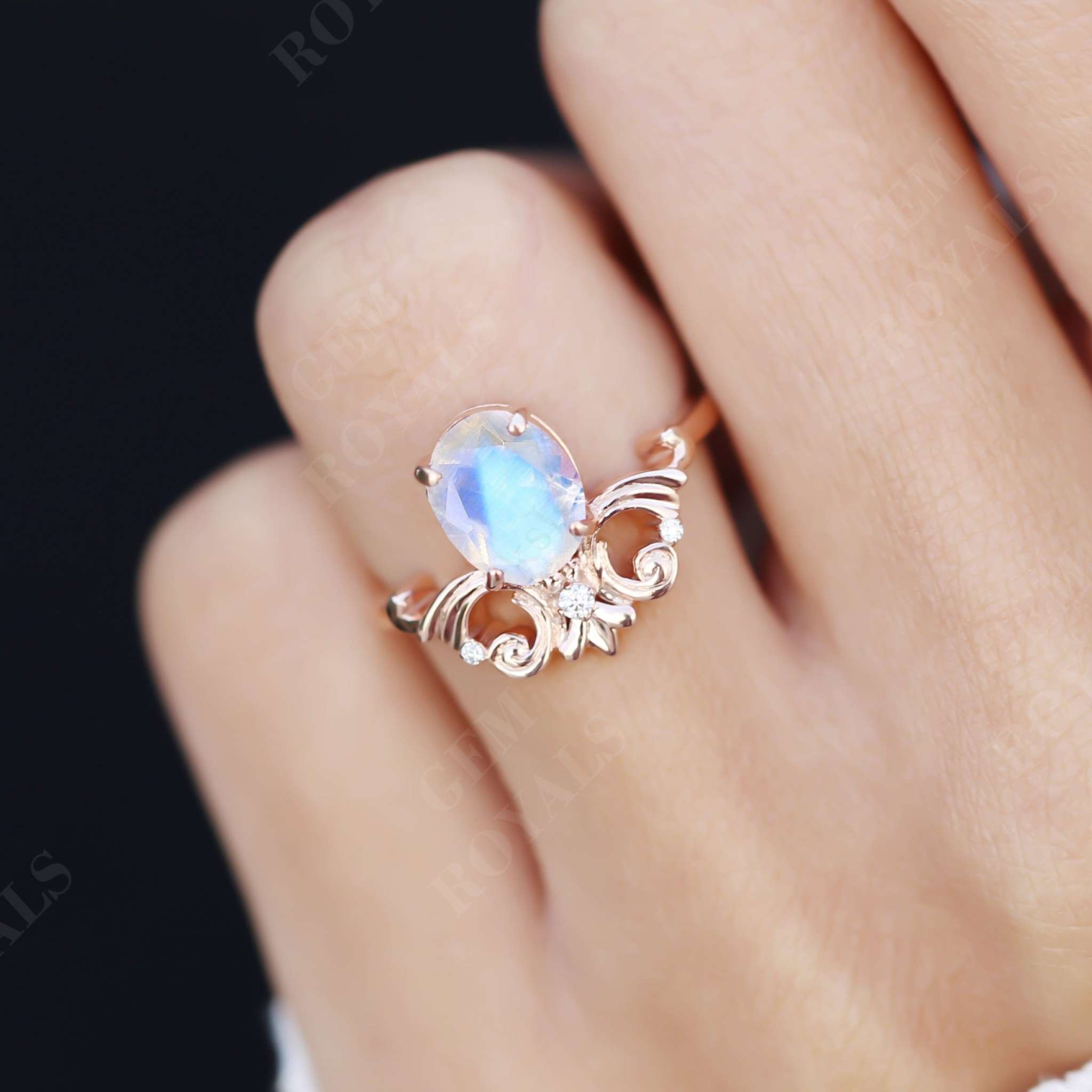 Vintage Style Oval Nature Moon Stone Engagement Ring