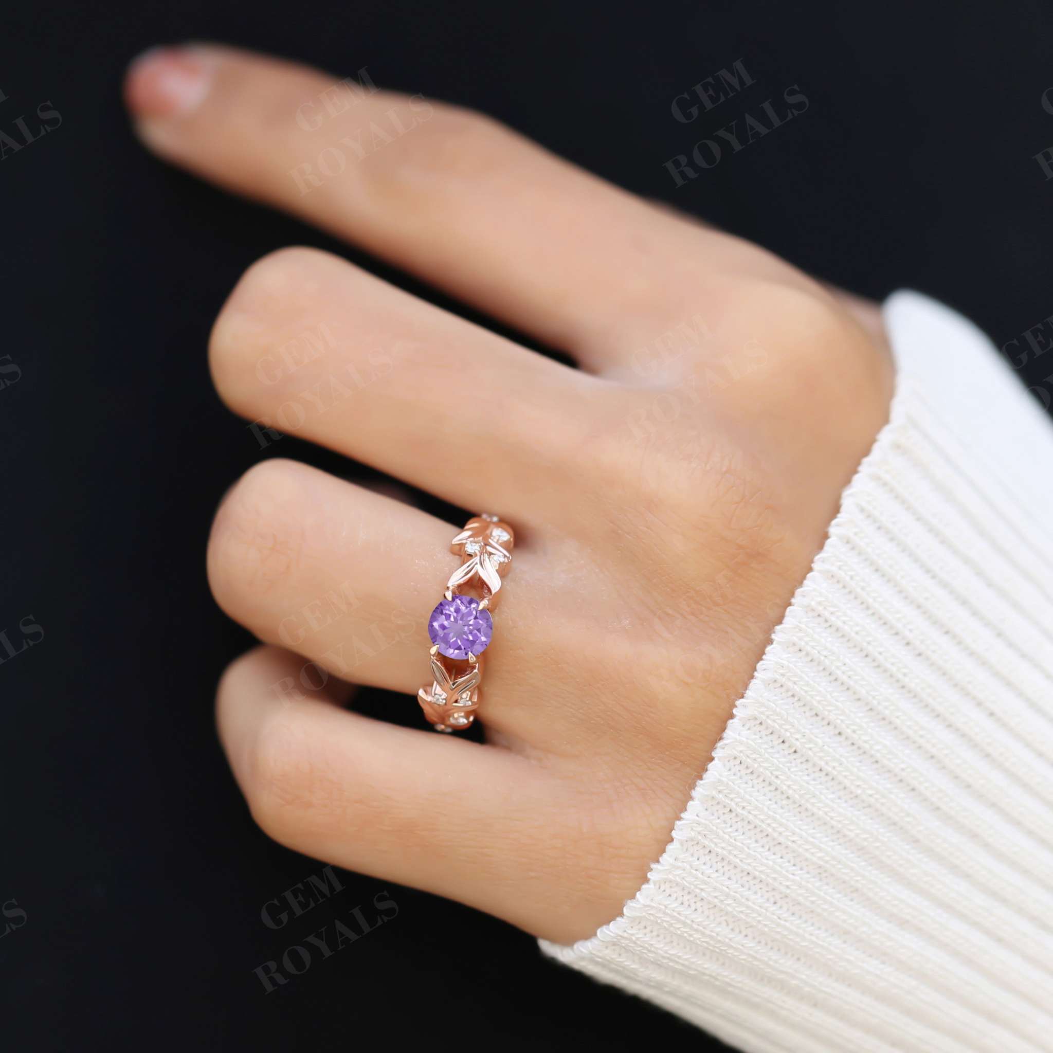 Antique Round Cut Natural Amethyst Engagement Ring