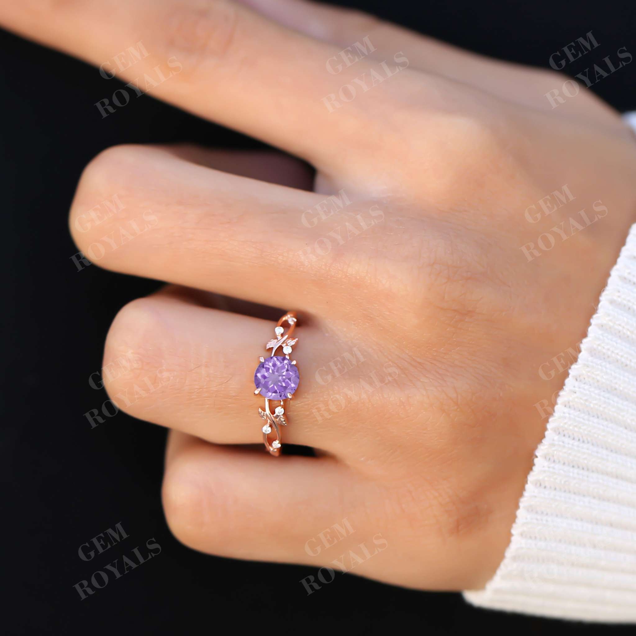 Nature Inspired Round cut Natural Amethyst Engagement Ring