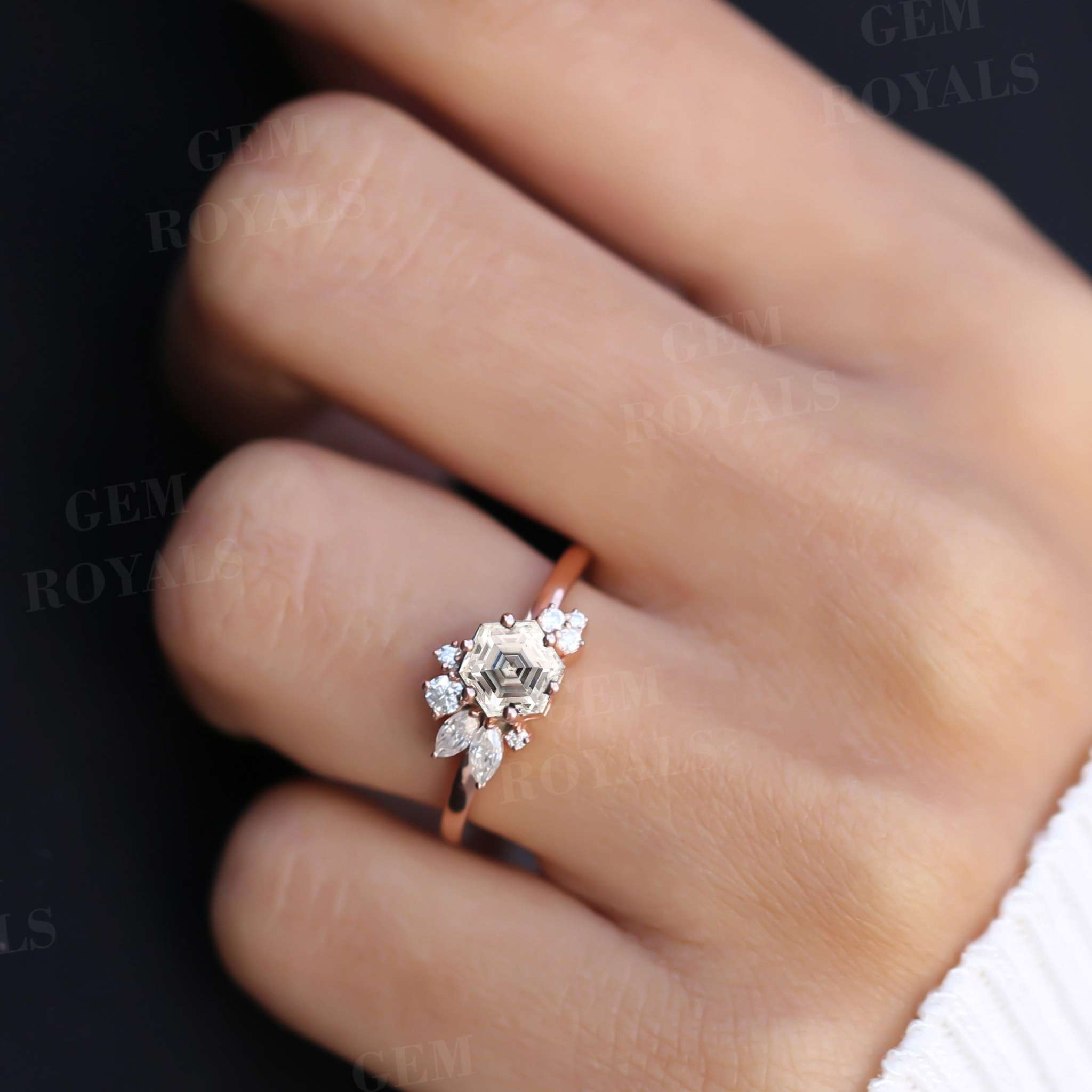 2.70TCW Vintage Style Hexagon Moissanite Engagement Ring