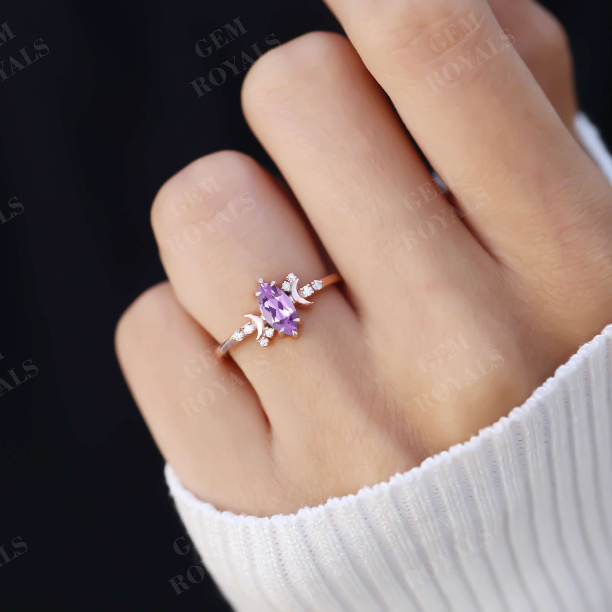 Celestial style Marquise Cut Natural Amethyst Engagement Ring