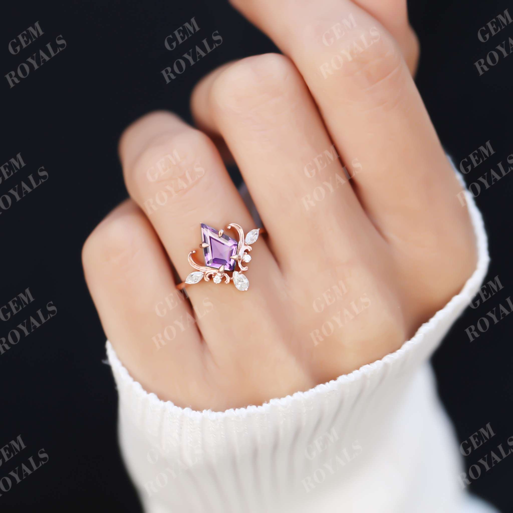 Vintage Style Unique Kite Cut Amethyst Engagement Ring