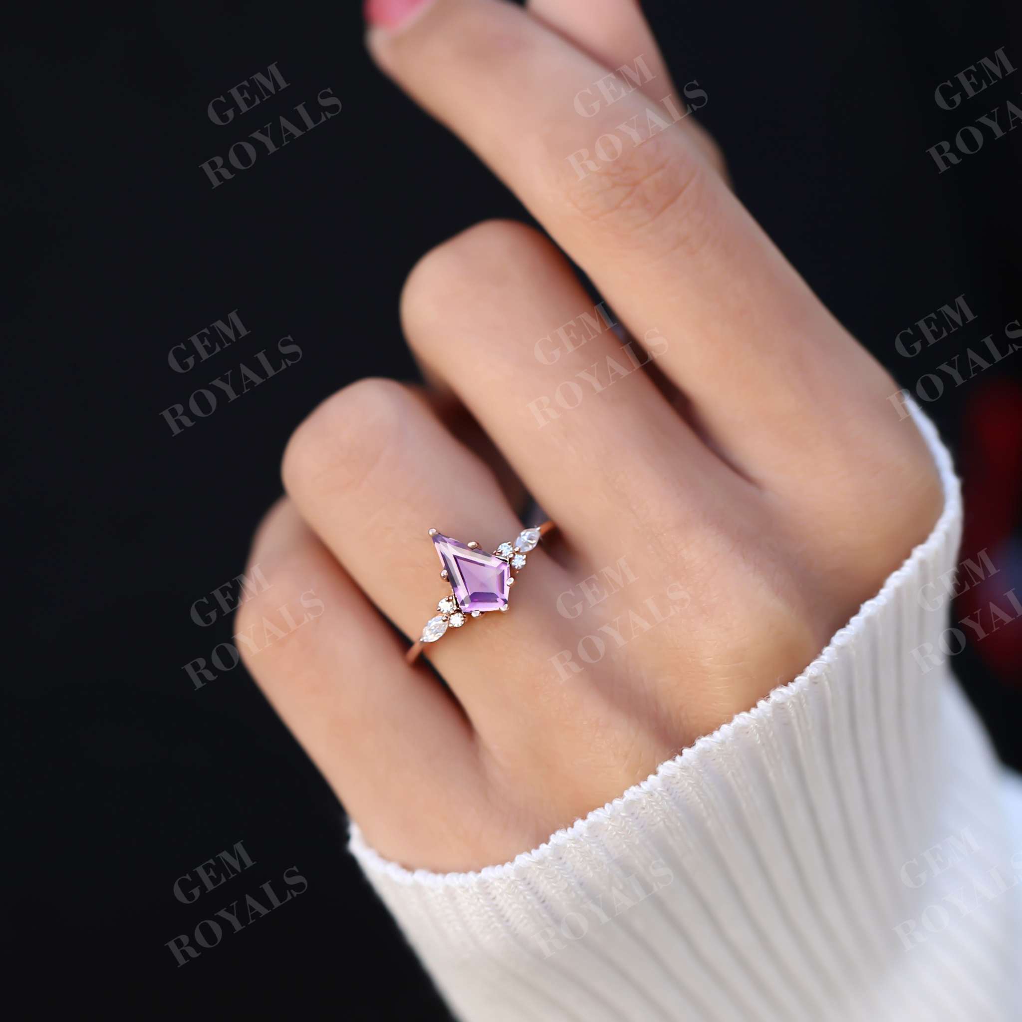 Cluster Kite Cut Natural Purple Amethyst Engagement Ring