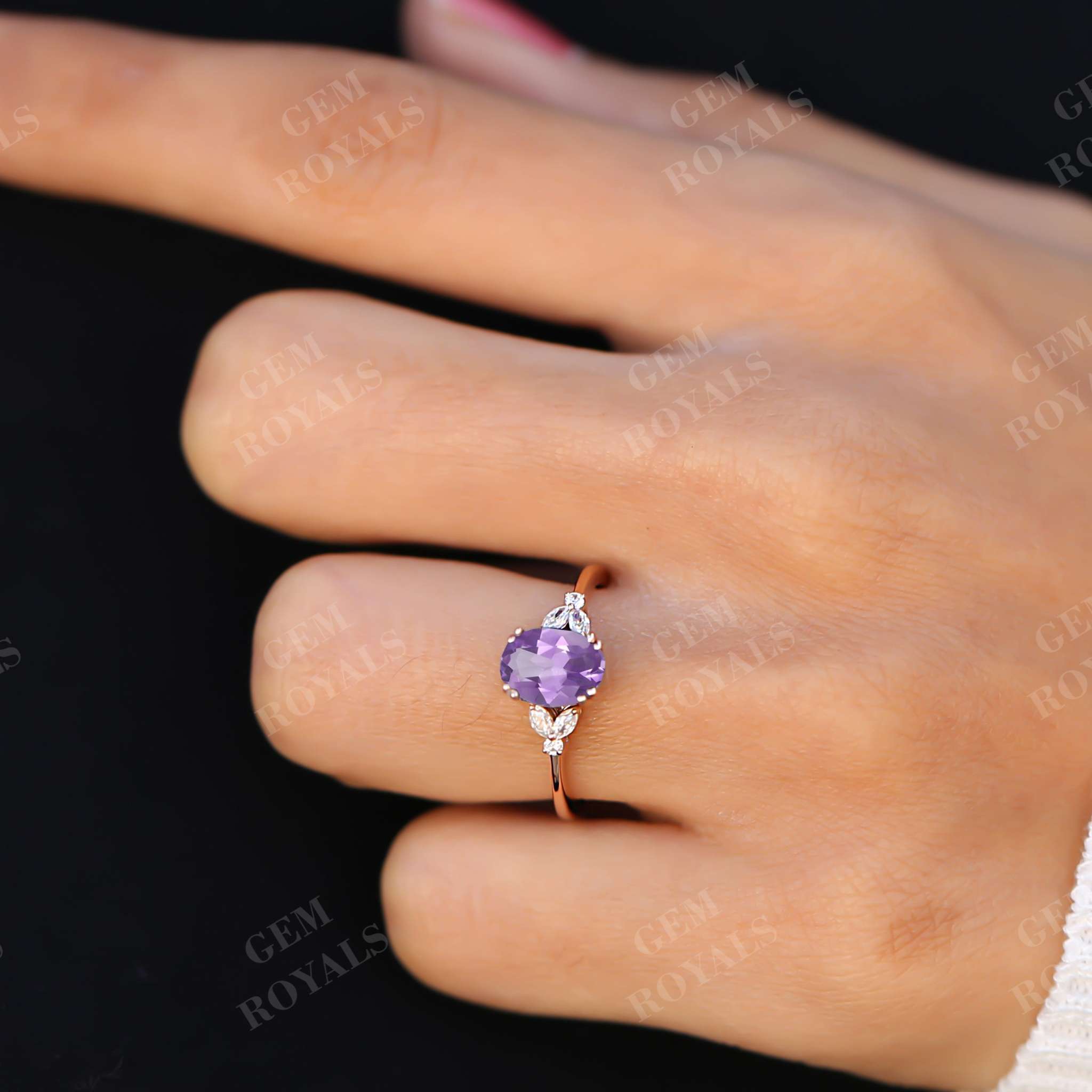 Unique Cluster Oval Cut Amethyst Engagement Ring