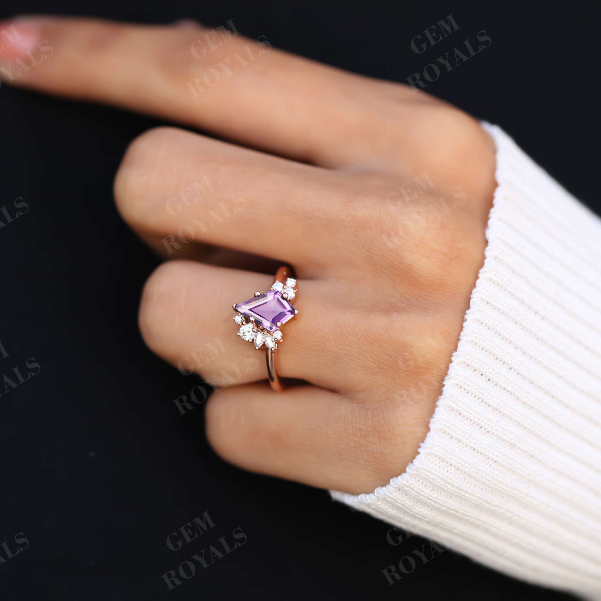 Vintage Style Unique Kite Cut Amethyst Engagement Ring