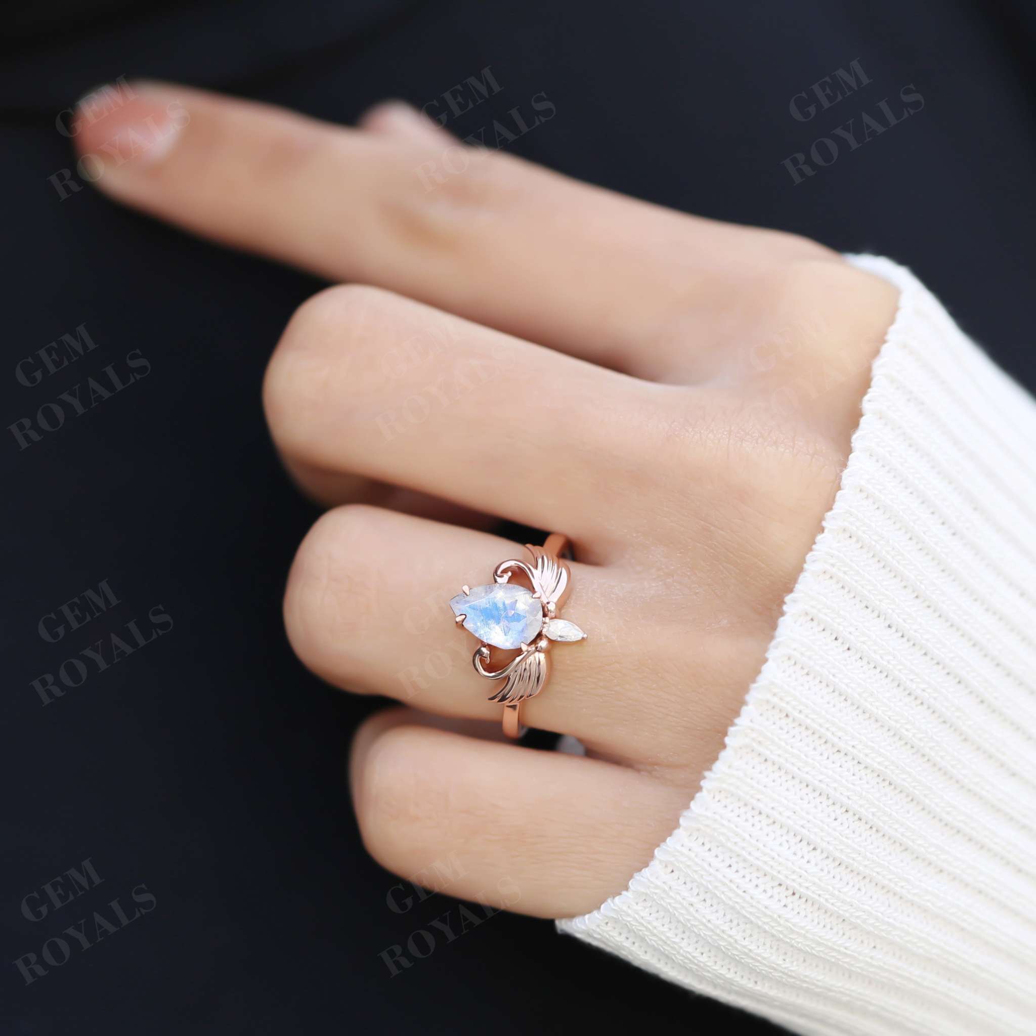 Alternative Vintage Style Pear Moonstone Engagement Ring