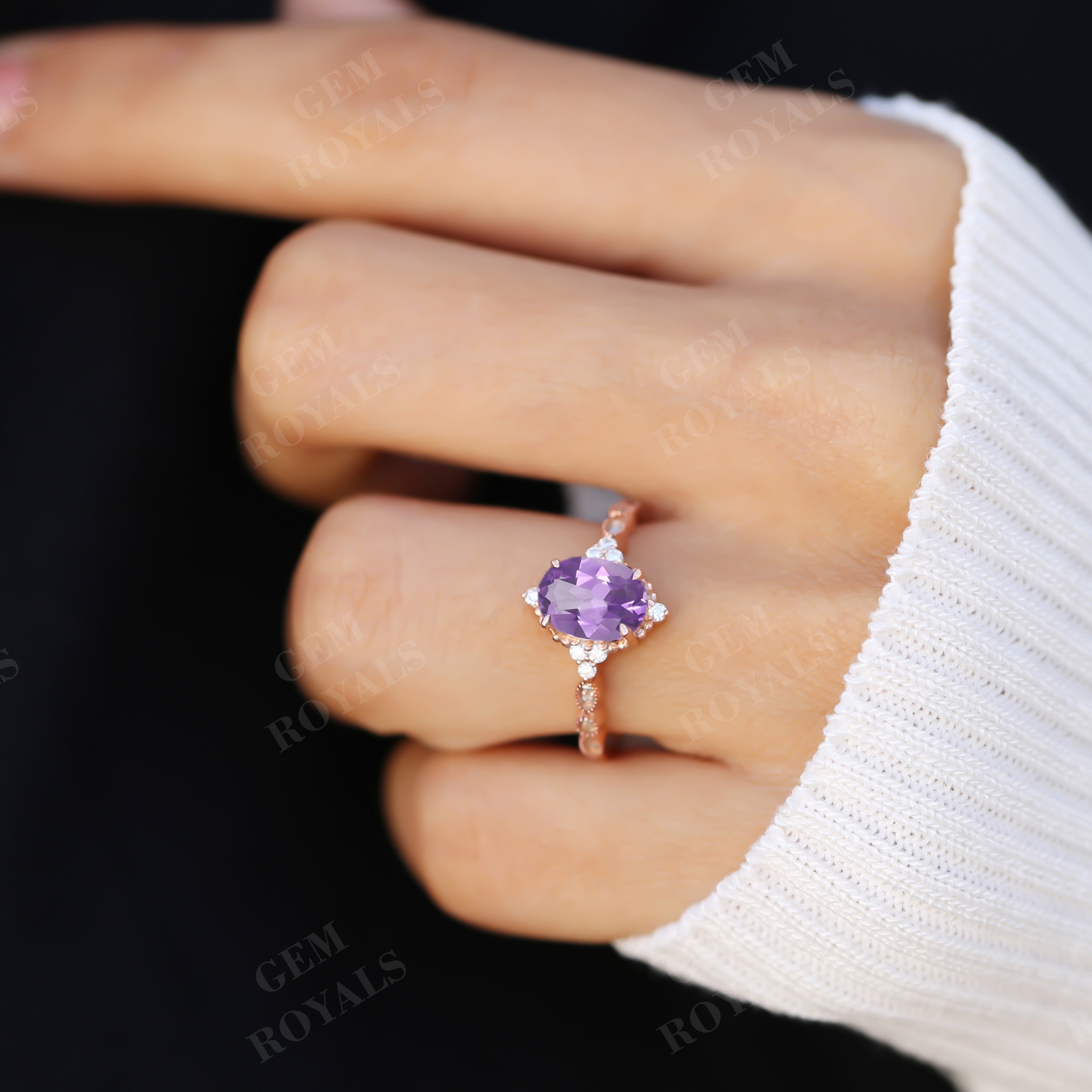 Vintage Oval Cut Purple Natural Amethyst Engagement Ring