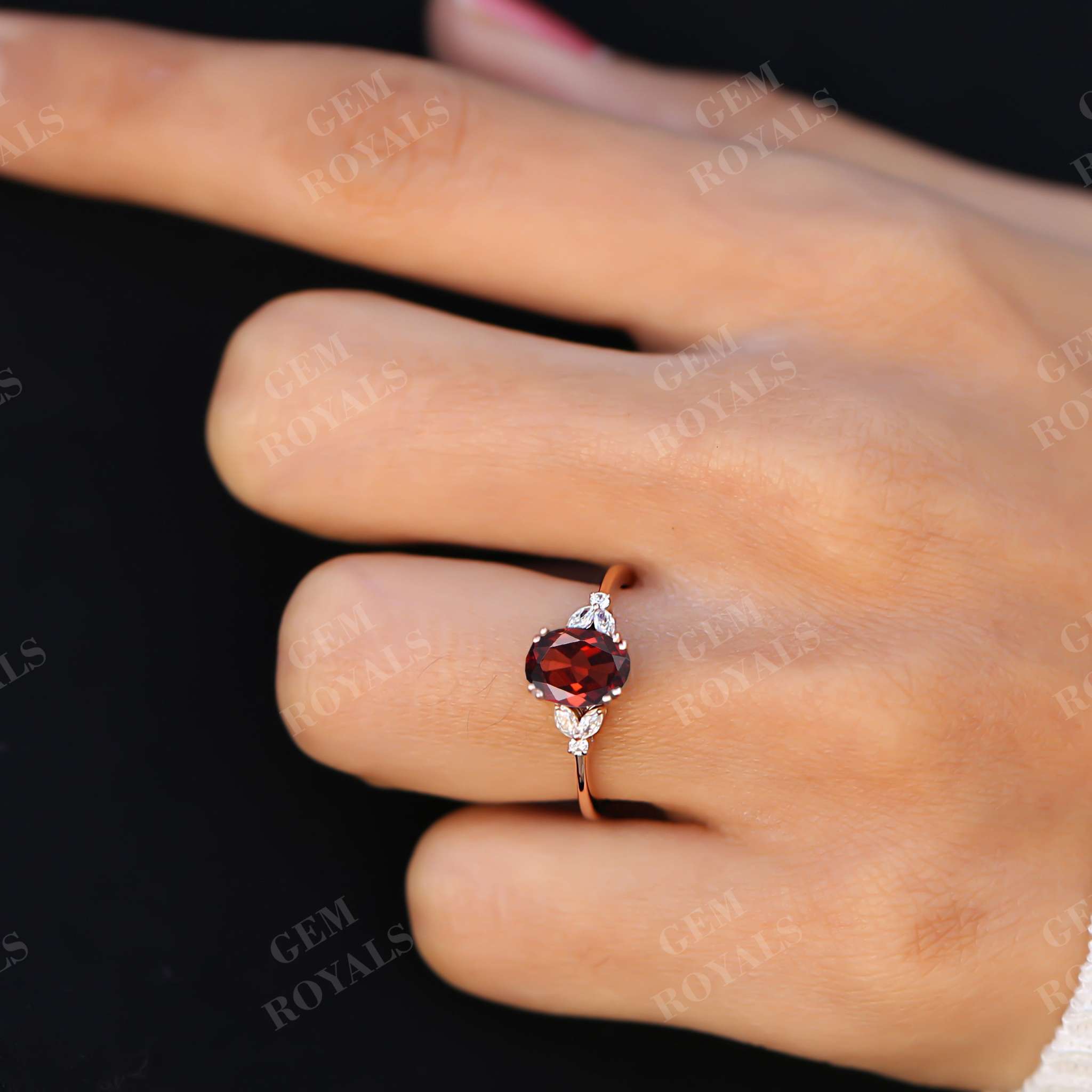 Unique Oval Cut Natural Garnet Engagement Ring