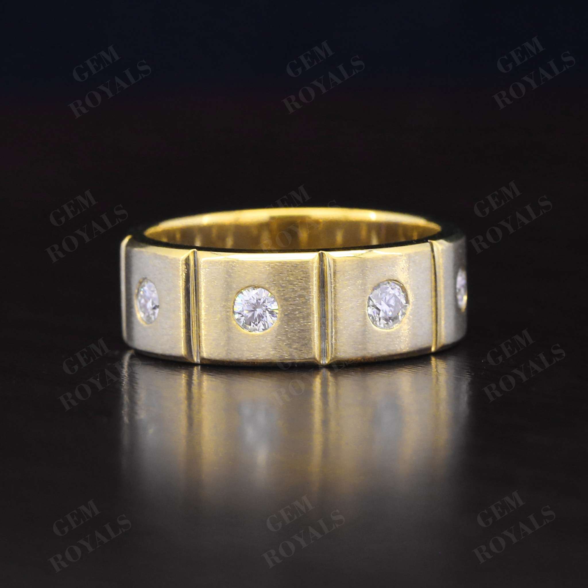 8MM Wide Flush Set Round Moissanite Men's Wedding Band