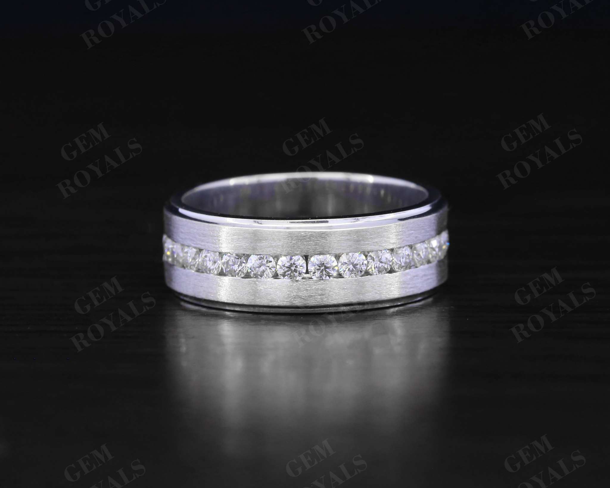 Domed Brushed Channel Set Round Moissanite Men's Wedding Band