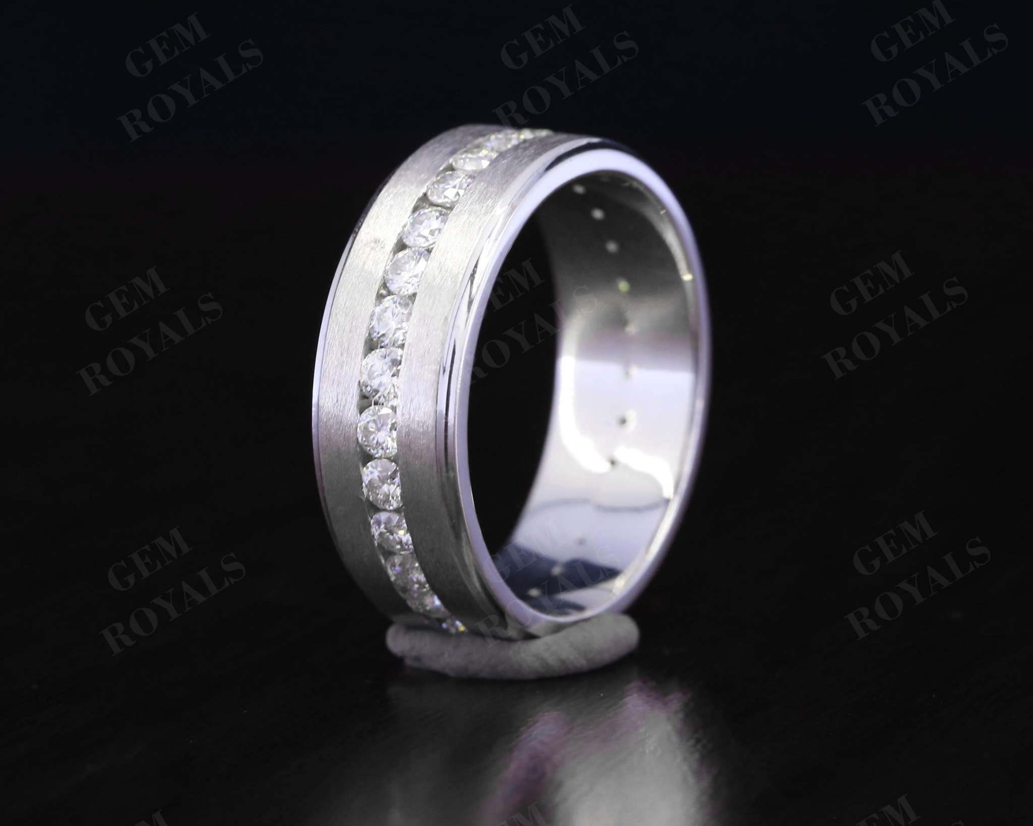 Domed Brushed Channel Set Round Moissanite Men's Wedding Band