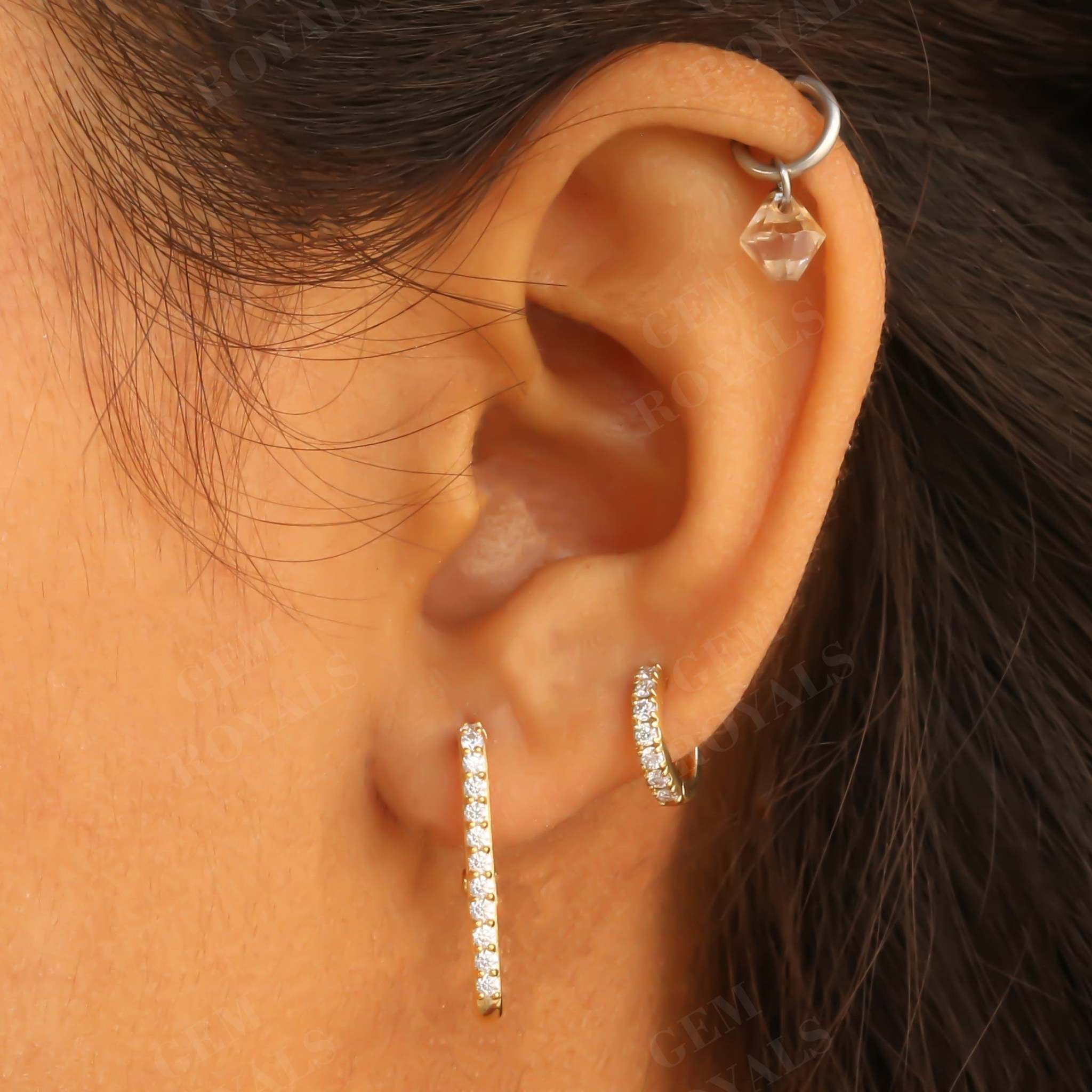 Dainty Pave Set Moissanite Huggies Hoop Earrings