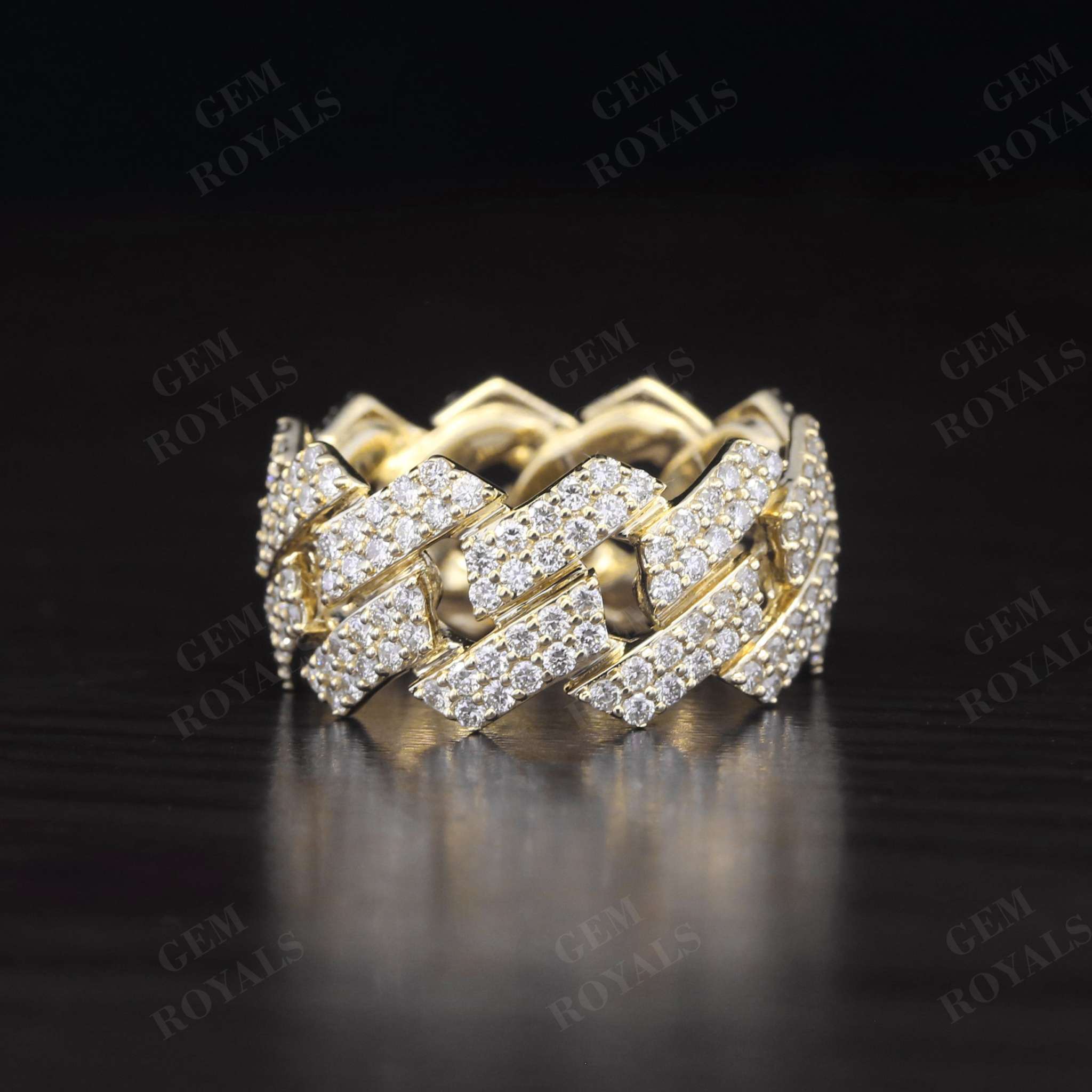 Round Cut Moissanite Miami Cuban chain link Iced out Ring