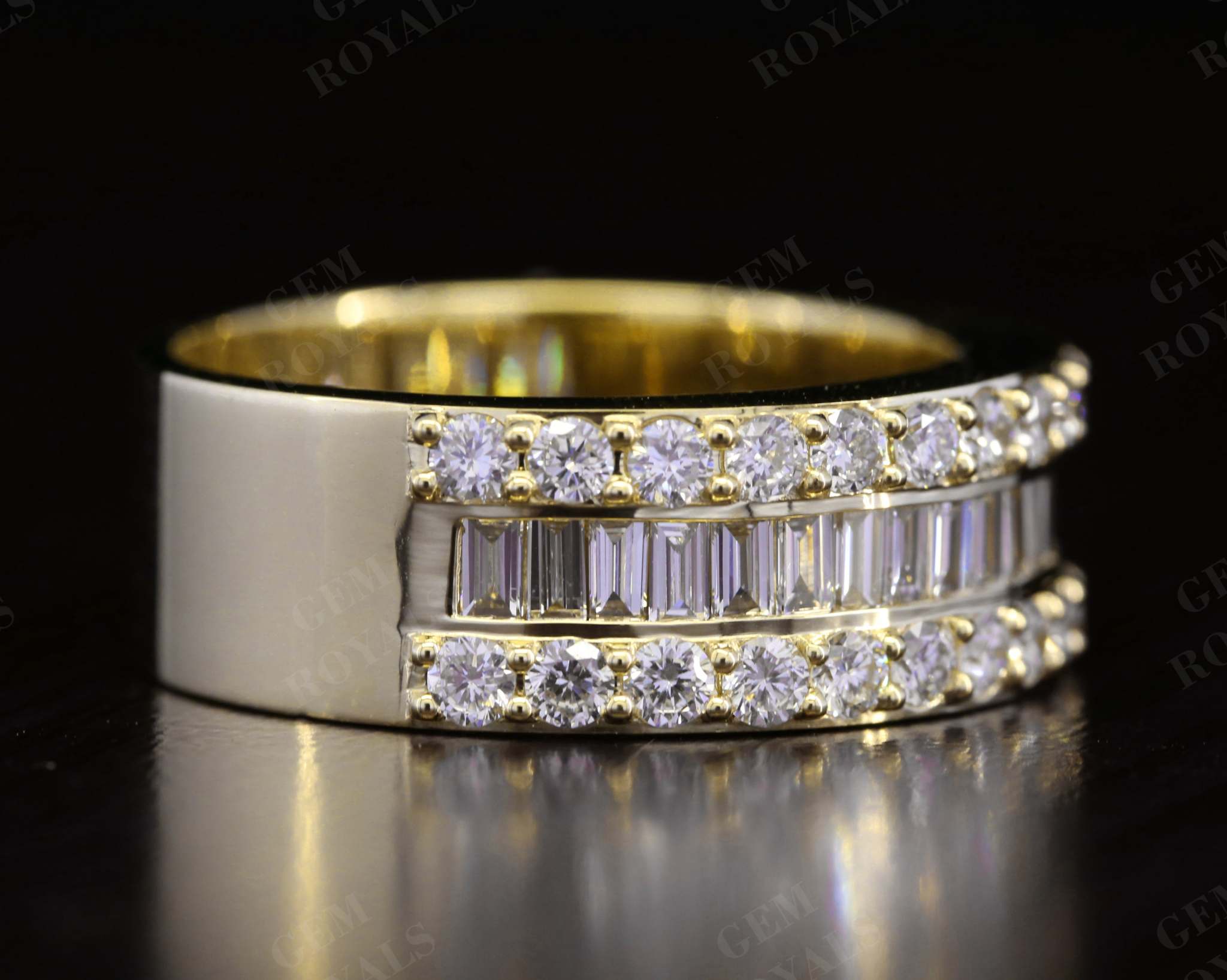 9 MM Wide Baguette & Round Moissanite Men's Wedding Band