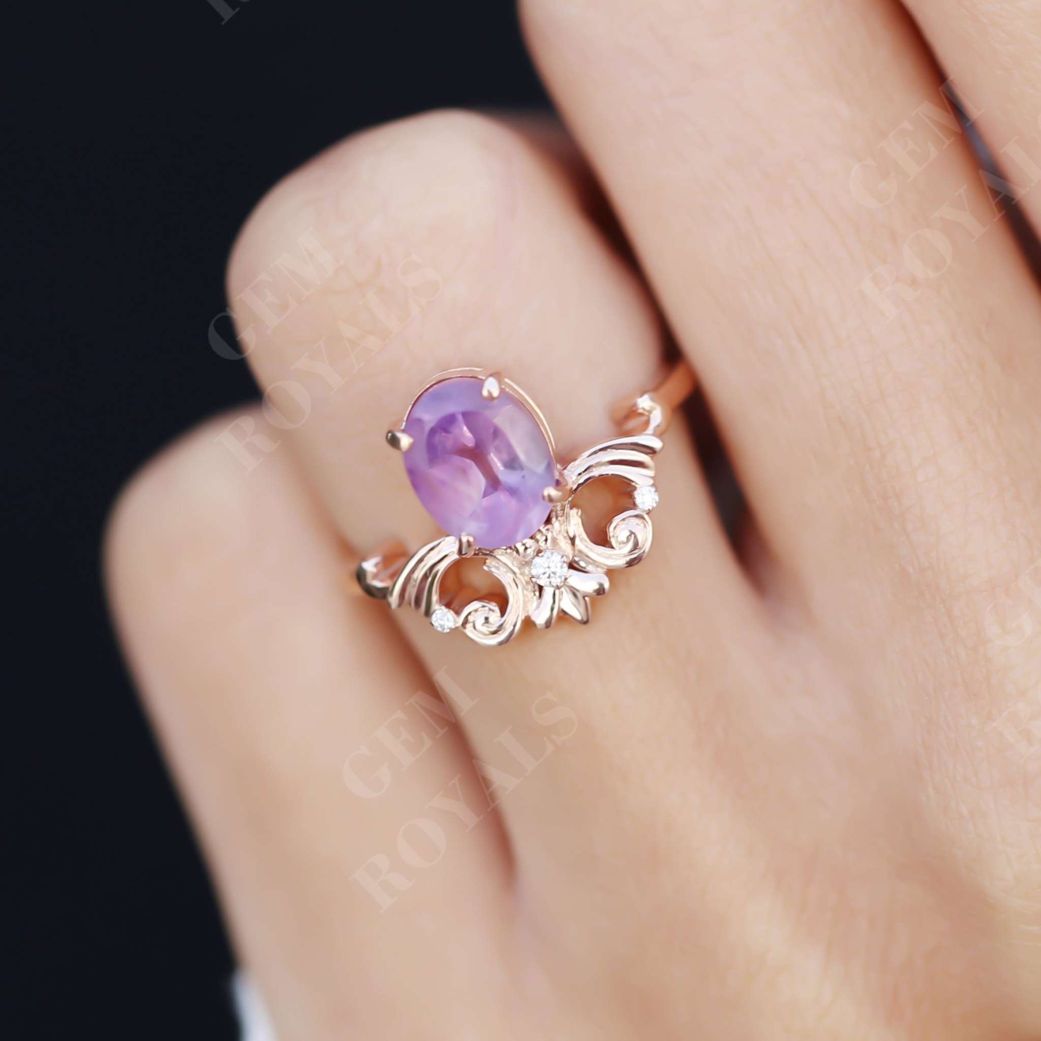 Antique Oval Cut Amethyst Engagement Ring