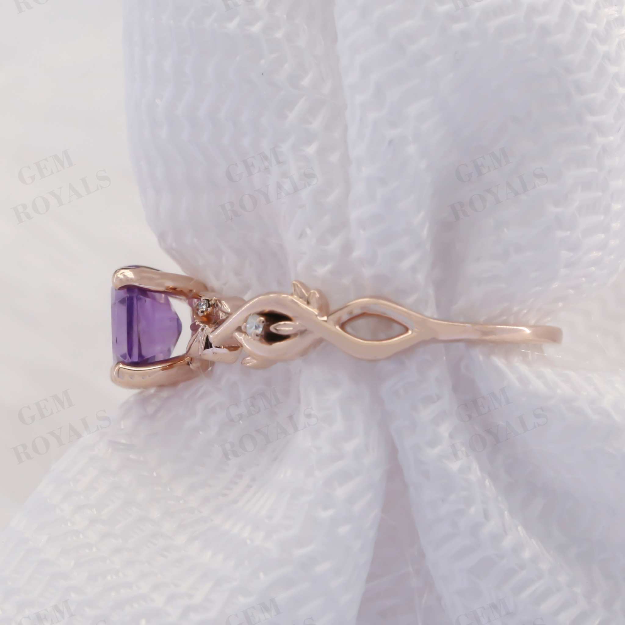 Vintage Nature Inspired Hexagon Amethyst Engagement Ring