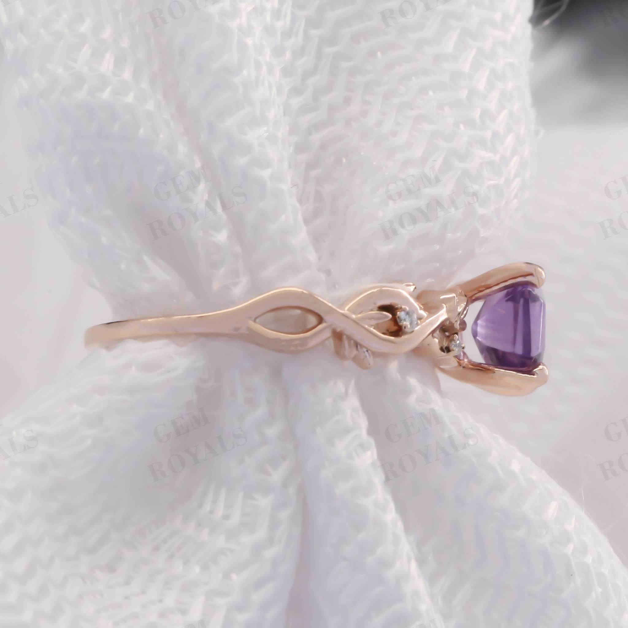 Vintage Nature Inspired Hexagon Amethyst Engagement Ring