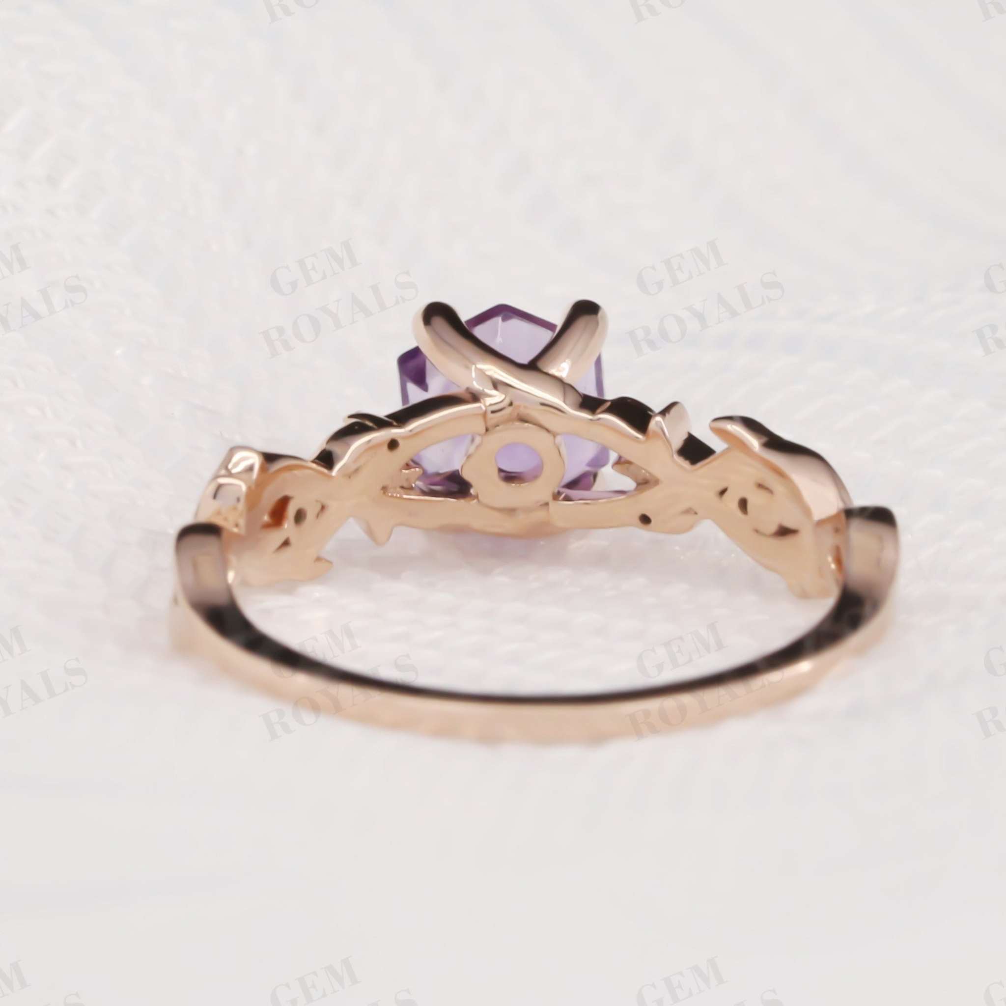 Vintage Nature Inspired Hexagon Amethyst Engagement Ring