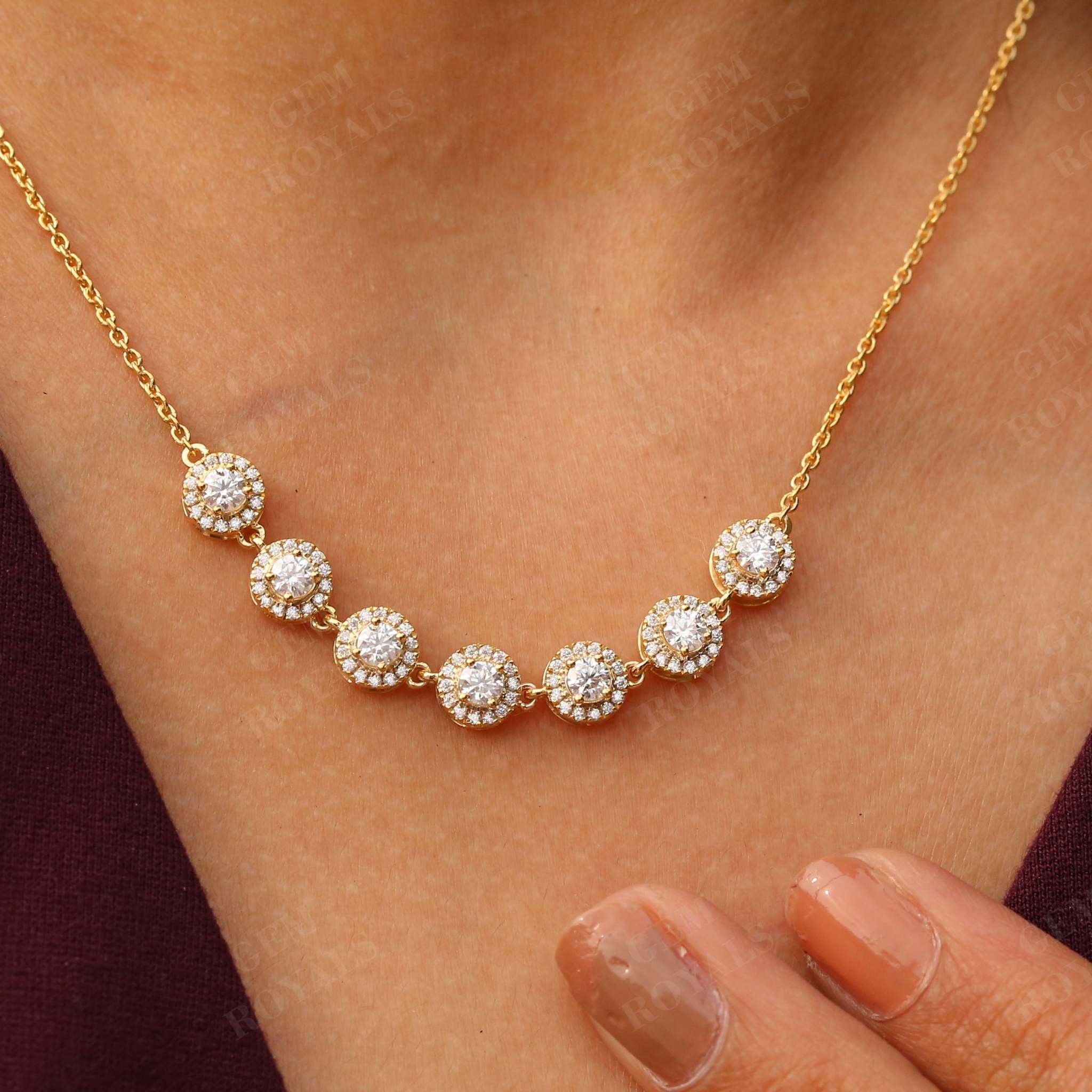 Round Moissanite Halo Pendant Necklace