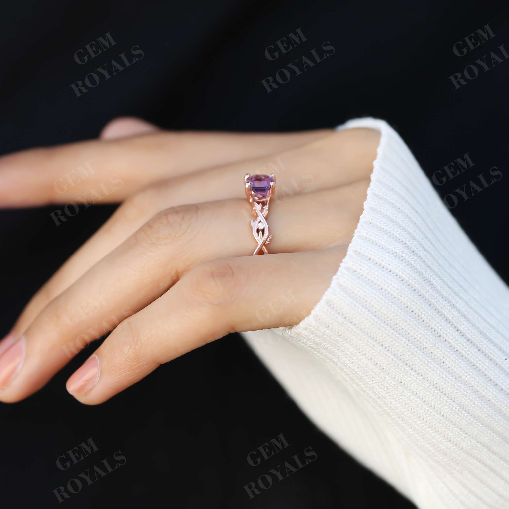 Vintage Nature Inspired Hexagon Amethyst Engagement Ring